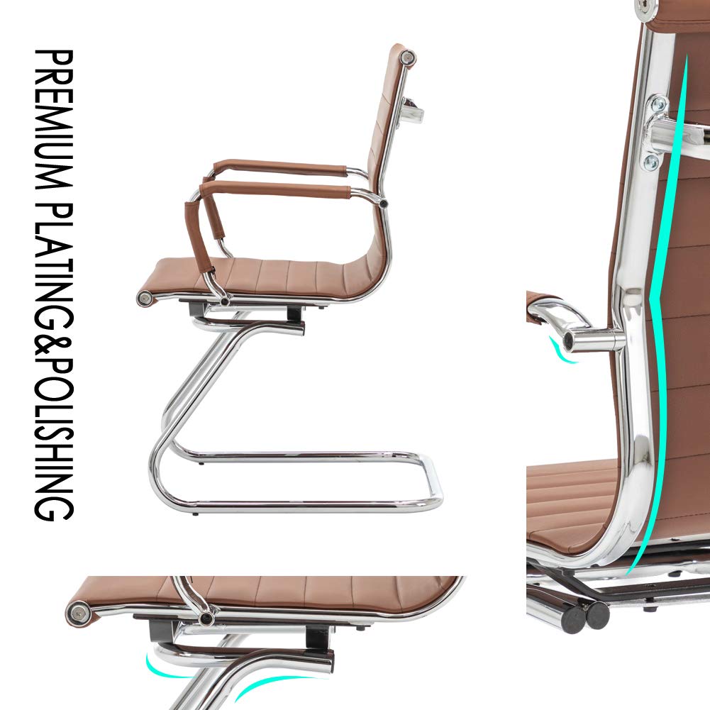 Wahson Office Guest Chairs - No Wheels Leather Reception Chairs, Mid Back Conference Chairs with Sled Base - 2 Pack for Waiting Room, Meeting, Lobby, or Restroom - Perfect for Offices, Hotels, and Business Spaces