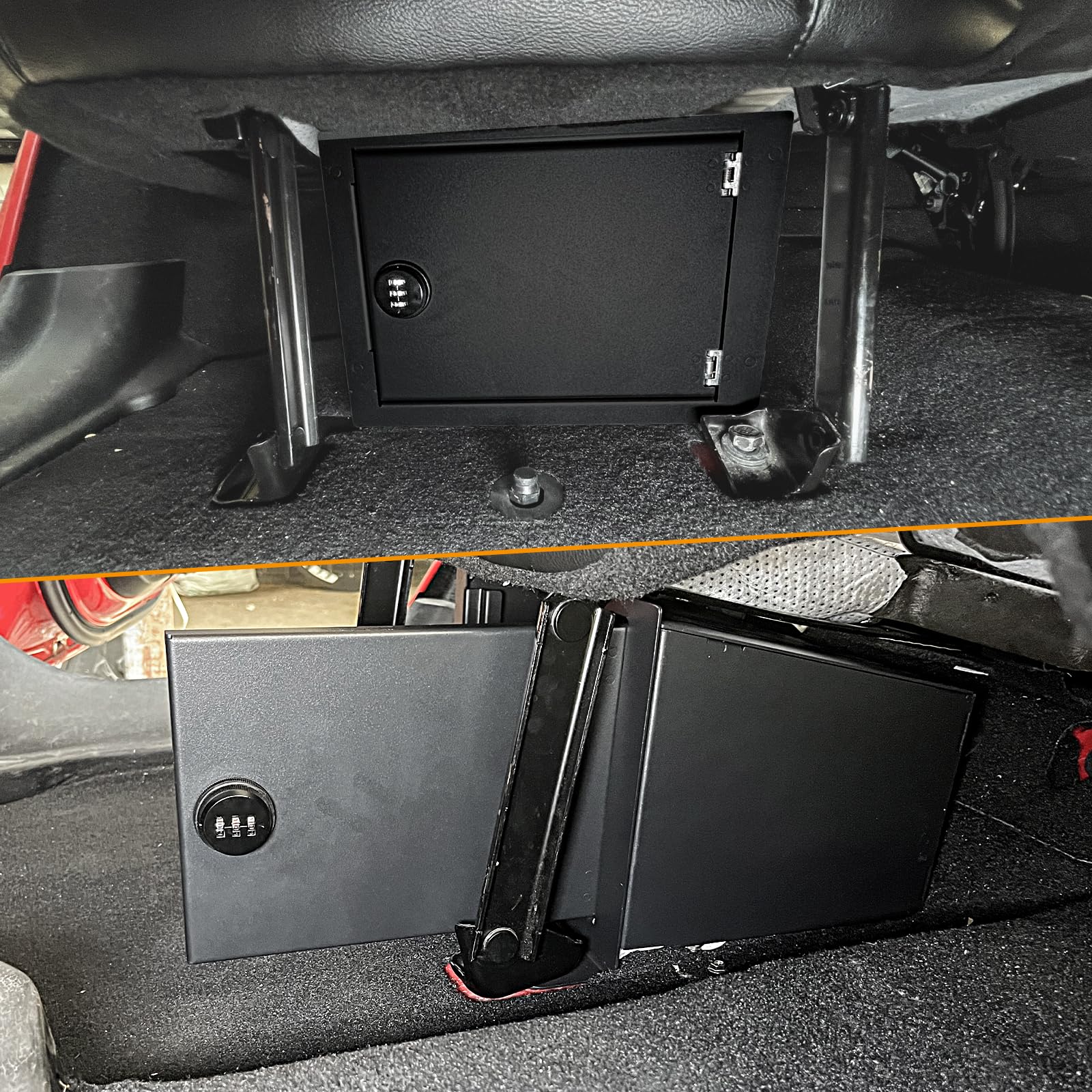 BESTAOO Under Seat Storage Lock Box Gun Safe Security Organizer for 2018-2025 Jeep Wrangler JL 4 Door 4XE - Black Underseat Tray for Interior Accessories | Secure Handgun Storage, Car Organization & Rear Passenger Side Protection