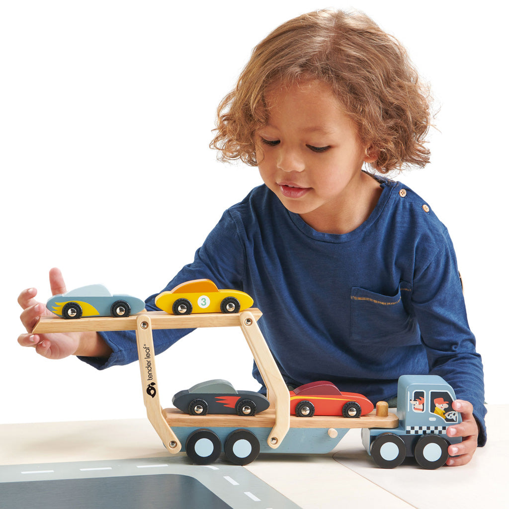 Tender Leaf Wooden Car Transporter Toy for Kids - Perfect for Imaginative Play, Preschool Learning, and Toddler Gift Ideas