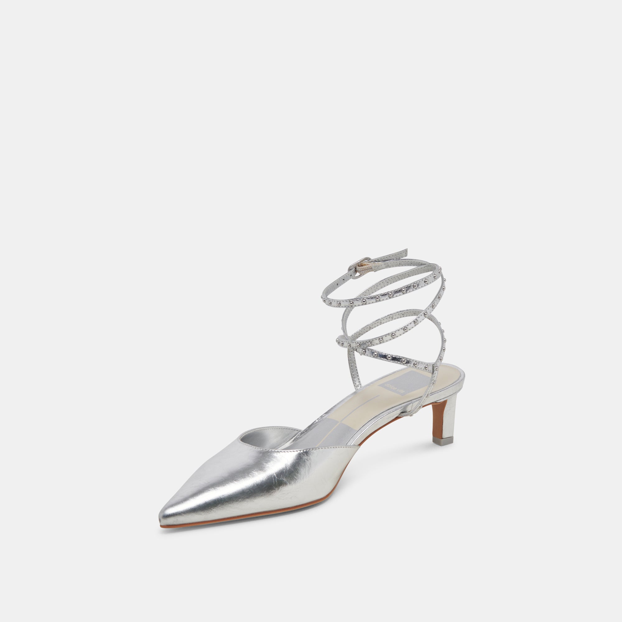 LOKLYN Silver Crinkle Patent Stud Heels - Women's Fashion High Heel Pumps for Parties, Weddings & Night Out