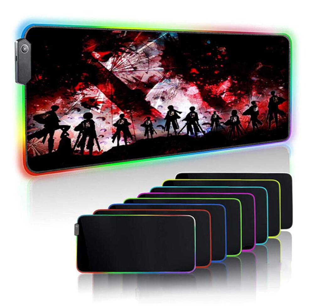 RGB Gaming Mouse Pad 900x400mm - Attack On Titan Themed LED Mouse Mat for PC, Laptop, Keyboard & Desk - Non-Slip Surface for Gamers & Office Work - Perfect for Gaming Setups, Esports & Home Office