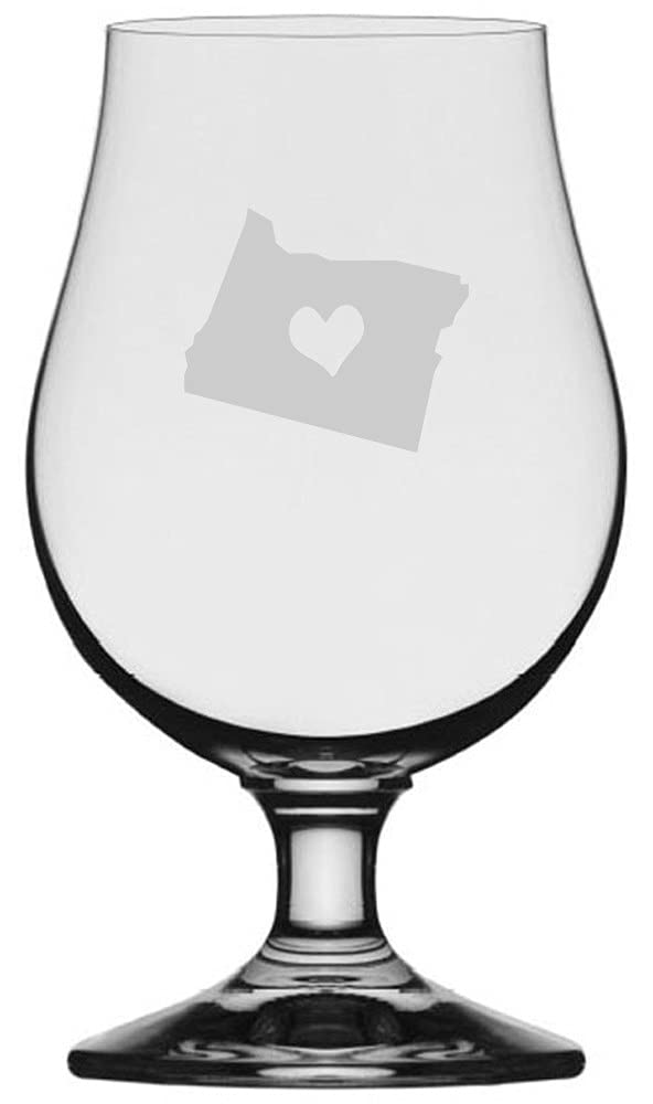 Oregon Heart Beer Glass 13.25oz - Iona Etched Pint for Craft Beer Lovers