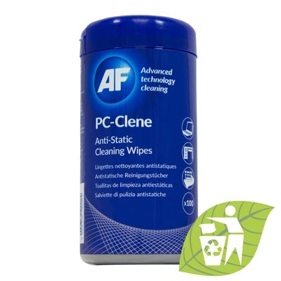 AF PC Clene Anti Static Wipes for Electronics - 100 Count Tub | Safe for Computers, Laptops, Screens & Keyboards | Dust & Static Removal for Office & Gaming Setup