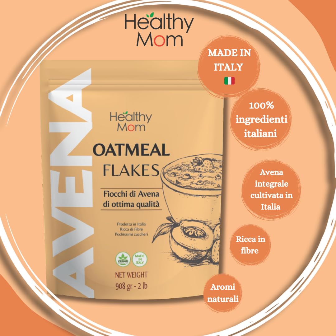 Healthy Mom Fine Oat Flakes - 908g (32oz) Sugar-Free Rolled Oats - High Fiber Breakfast Cereal for Weight Loss & Heart Health - Perfect for Smoothie Bowls, Baking & Healthy Snacks