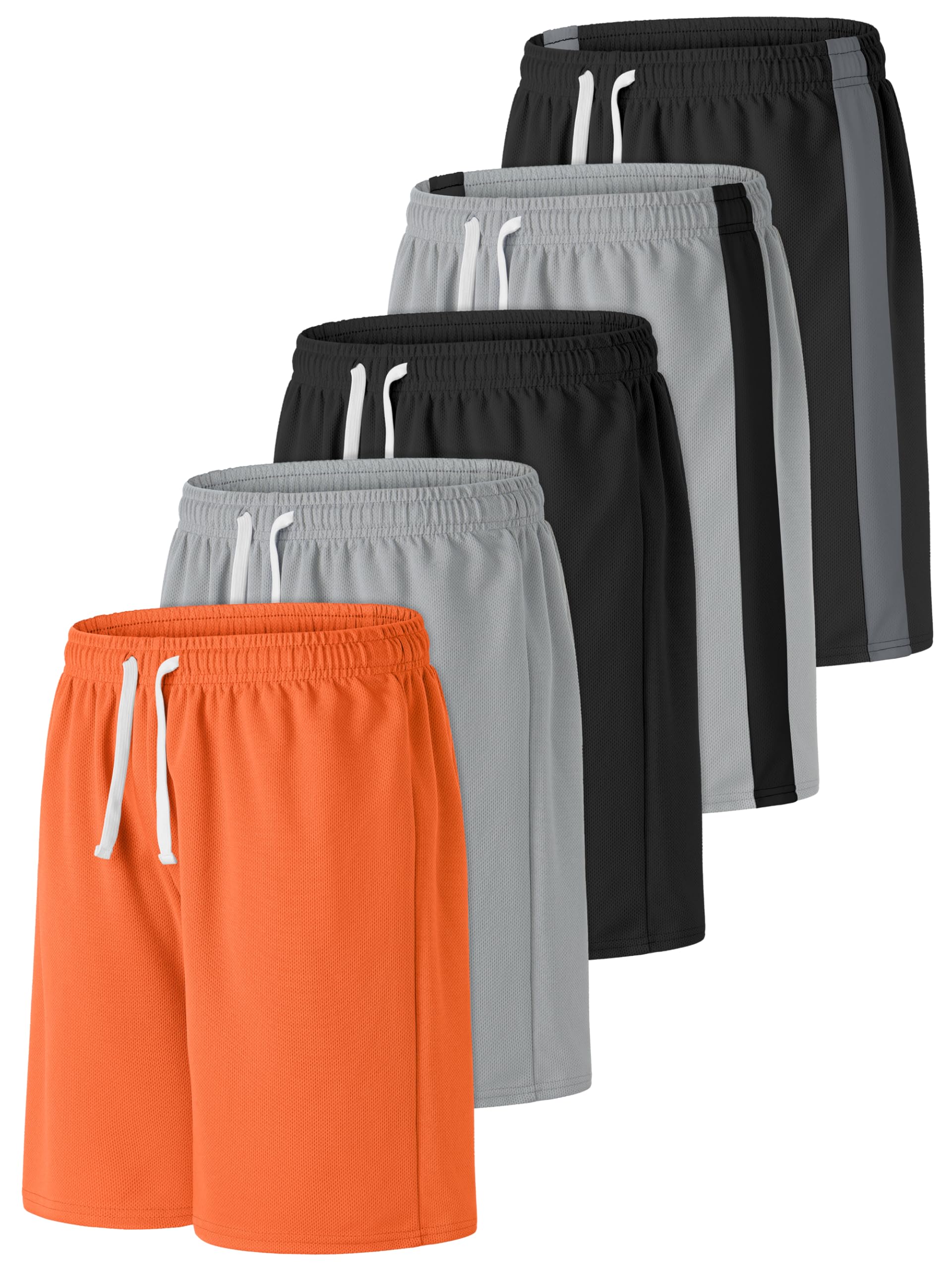 Resinta 5 Pack Boys Athletic Shorts - Youth Basketball Performance Shorts for Kids, Quick Dry Active Gym & Soccer Shorts - Perfect for Sports, Training & Outdoor Activities