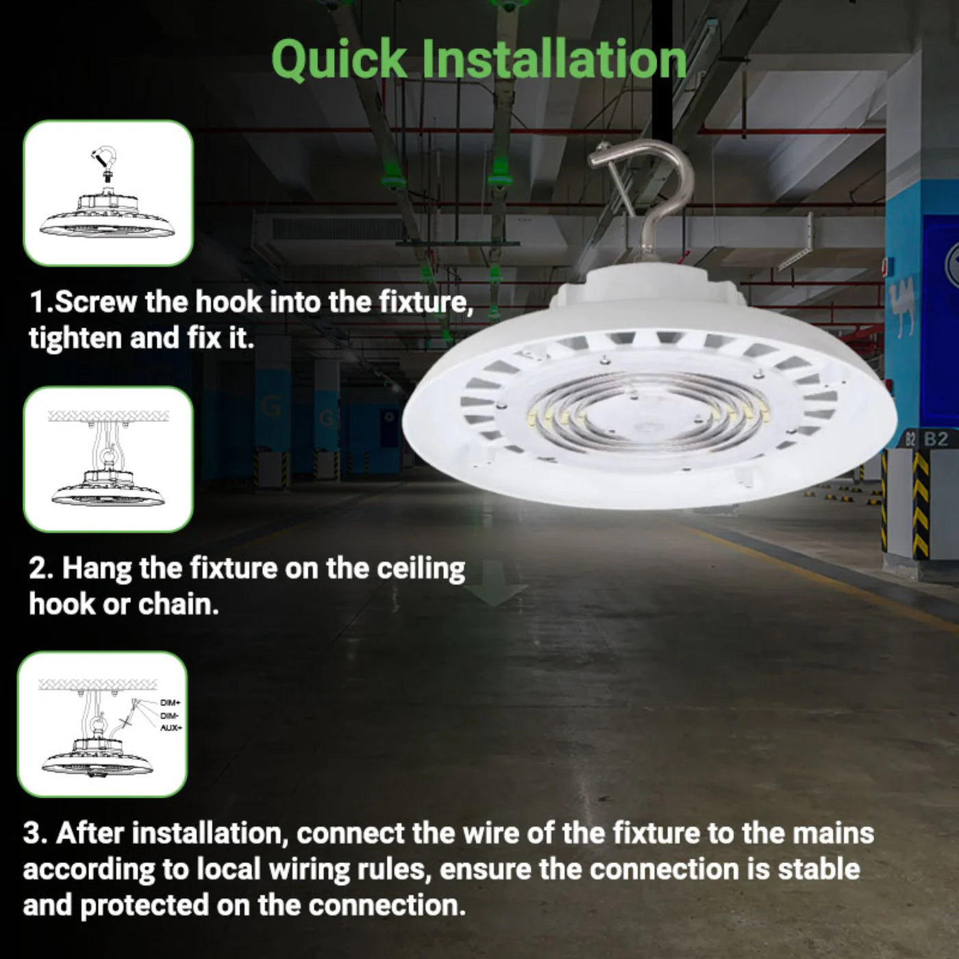 240W LED High Bay Light - 34,320 Lumens UFO4 High Voltage Fixture with Hook Mount - UL & DLC5.1 Certified - Perfect for Warehouses, Factories, and Industrial Spaces