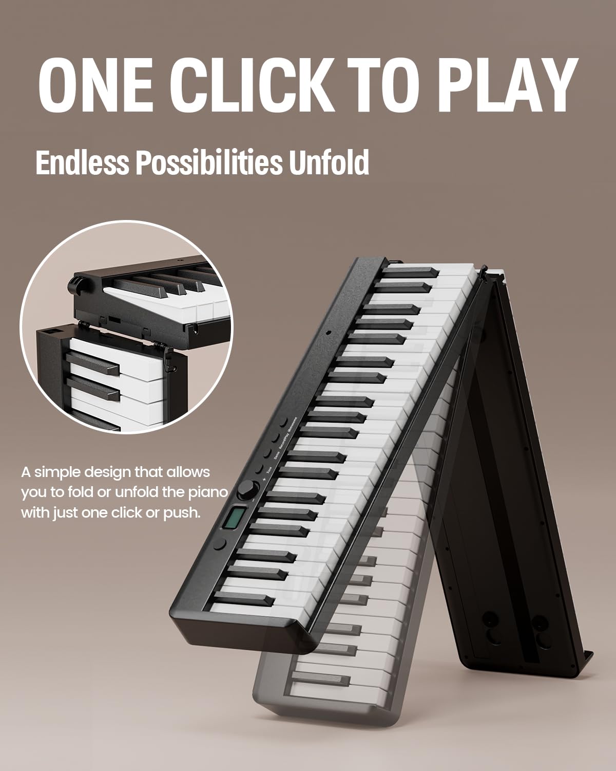 88-Key Portable Folding Piano Keyboard with Bluetooth MIDI | Full-Size Digital Piano with Wood Grain Finish | Semi-Weighted & Touch Sensitive Keys | Includes Storage Bag - Perfect for Beginners, Travel & Home Practice