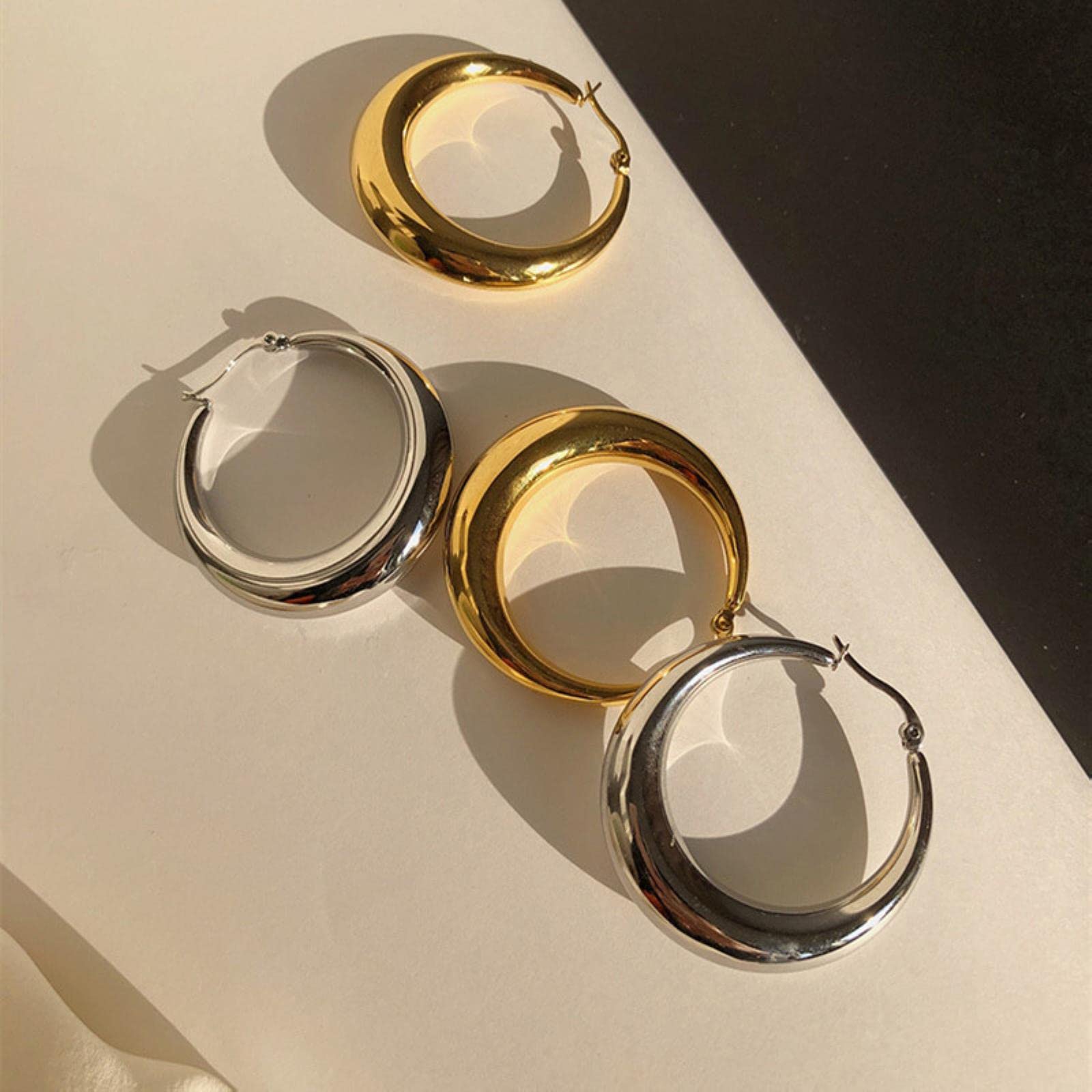 Lucky Angel Creative Design Smooth Surface Simple Oval Hoop Earrings for Women - Glossy Fashion Jewelry Accessories - Perfect for Everyday Wear, Parties & Gifts