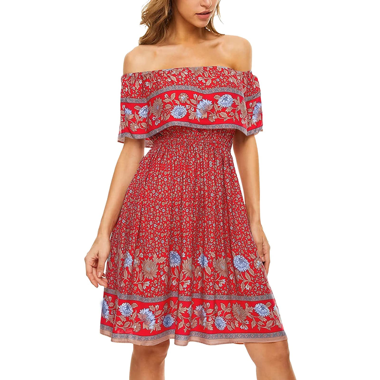 BIBOKAOKE Women's Casual Maxi Dress - V Neck 3/4 Long Sleeve Ruffle Summer Dress for Teens & Women | Perfect for Spring & Summer Outings, Beach Vacations & Date Nights