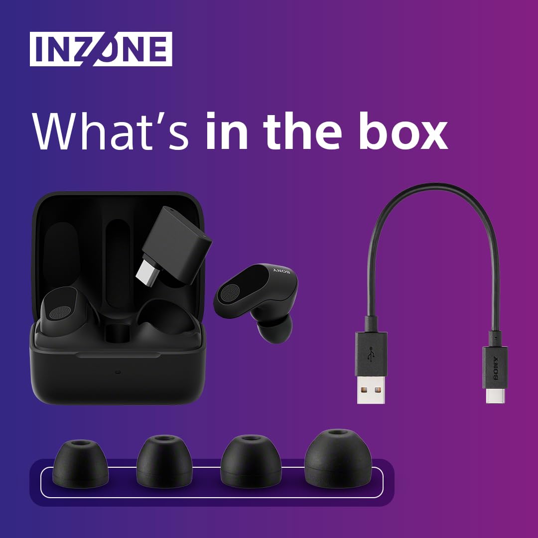 Sony INZONE Buds - True Wireless Gaming Earbuds with 360 Spatial Sound, Lightweight Design & Active Noise Cancelling | AI Microphone, 24hr Battery, Low Latency Dongle | PC & PS5 Compatible - Black | Perfect for Competitive Gaming, Immersive Audio & Travel Use