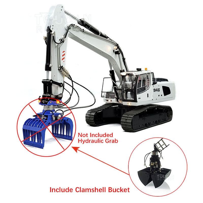 MTMODEL 1/14 Scale 946 Metal RC Hydraulic Excavator - Wireless Remote Control Construction Toy with 2 Arms, Clamshell Bucket & Ripper Attachment | Perfect for Construction Enthusiasts, Collectors & RC Hobbyists | Great for Outdoor Play, Sandbox Activities & DIY Construction Projects