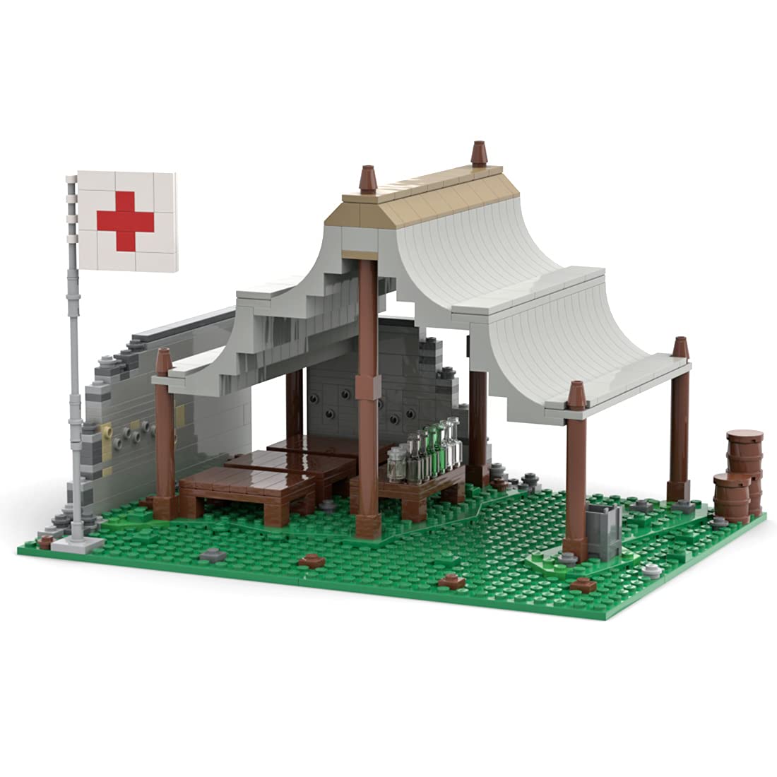 PHYNEDI 447+Pcs Military Series WWII Temporary Rescue Station Building Blocks Set, Simulation Military War Scene Model Kit, DIY Creative STEM Educational Toy Compatible with Lego - Perfect for History Enthusiasts, War Reenactments & Classroom Learning Activities