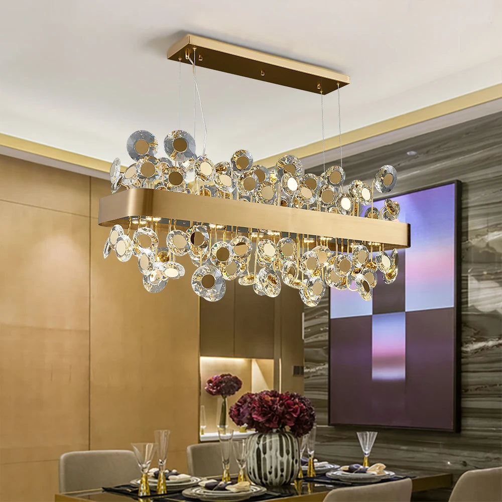 Modern Crystal Chandelier for Dining Room - Gold/Black Finish - Elegant Lighting Fixture for Home Decor, Wedding Venues & Luxury Restaurants