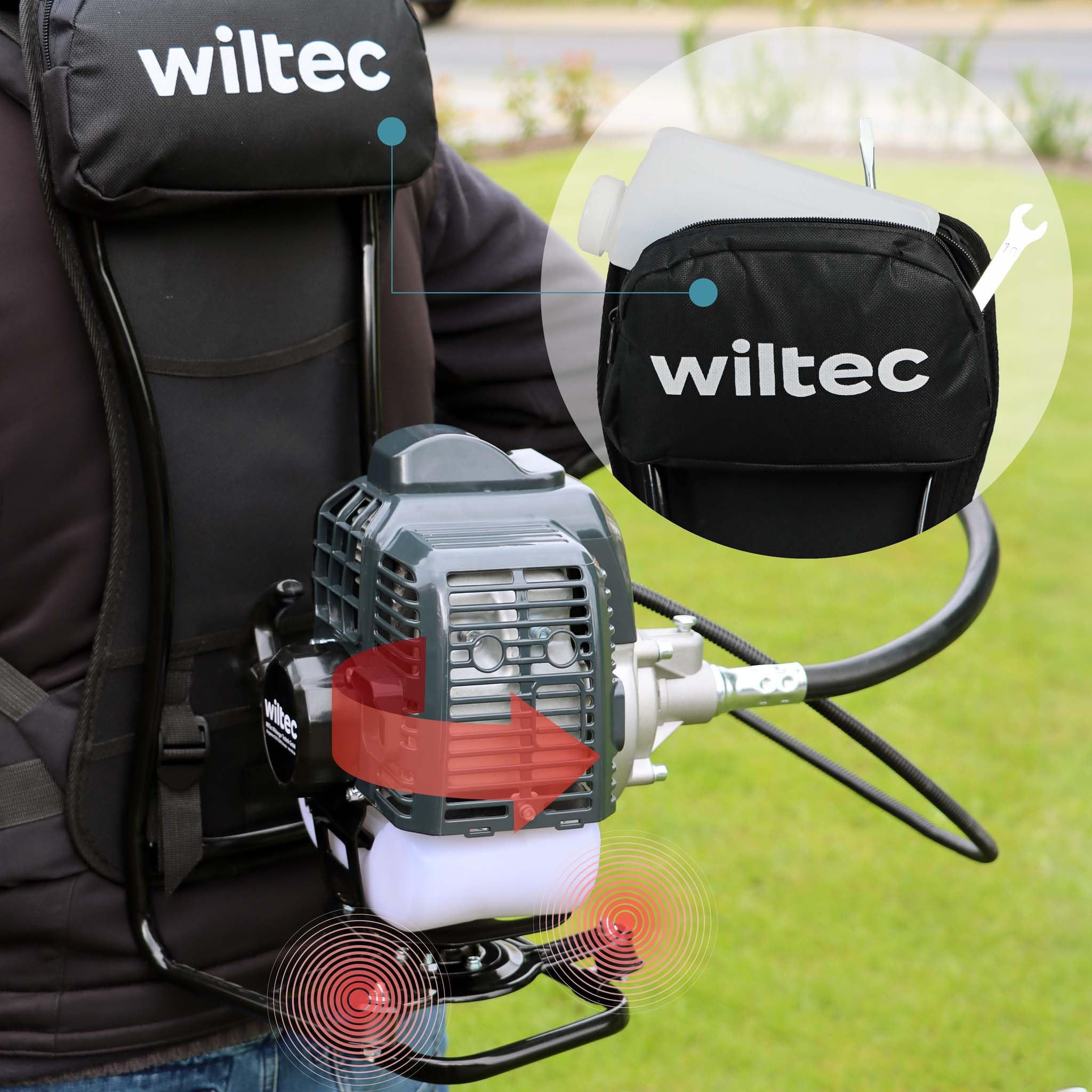 Wiltec 4-in-1 Multifunctional Backpack Tool with 2-Stroke Engine - String Trimmer, Brush Cutter, Hedge Trimmer & Pruner | Perfect for Gardening, Landscaping & Yard Maintenance