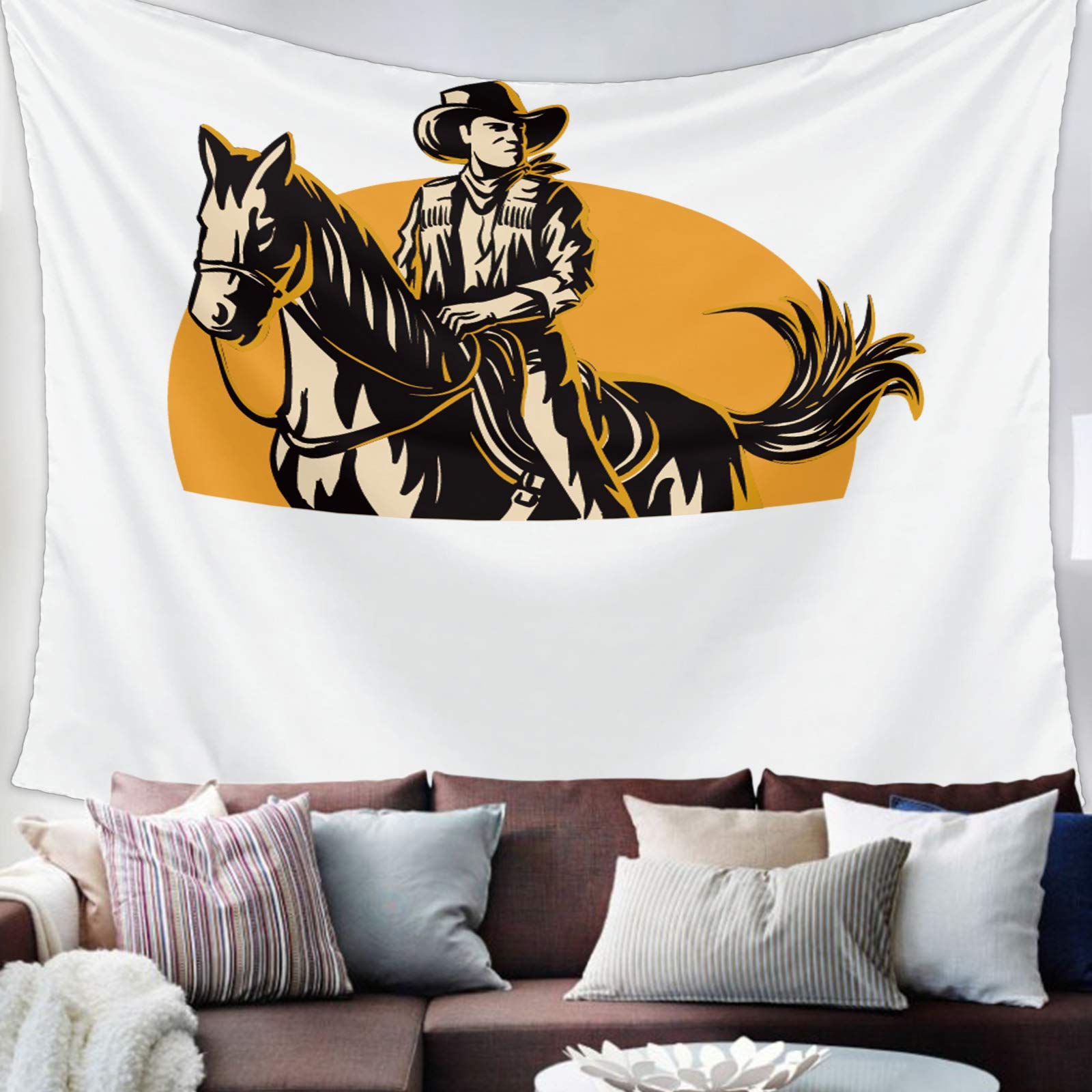 YOKOU Western Cowboy Riding Horse Sunset Wall Tapestry - 59