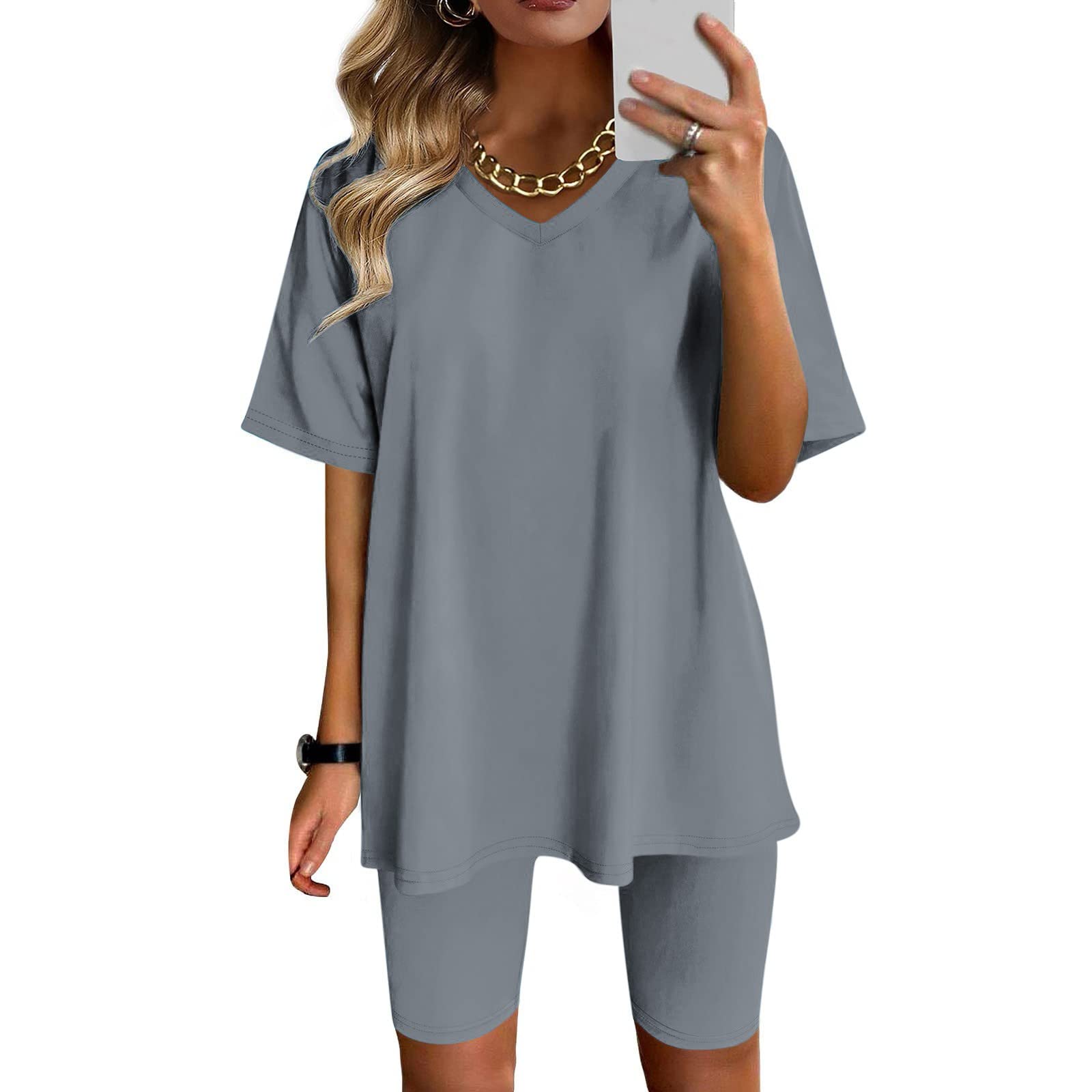 2023 Black Friday & Cyber Monday Deals: Plus Size 2-Piece Outfit - Summer Short Sleeve V-Neck Tops 3X with Yoga Shorts | Trendy Workout Gym Set for Tennis, Exercise & Casual Wear | Women's Activewear Tracksuits for Yoga, Running & Lounge