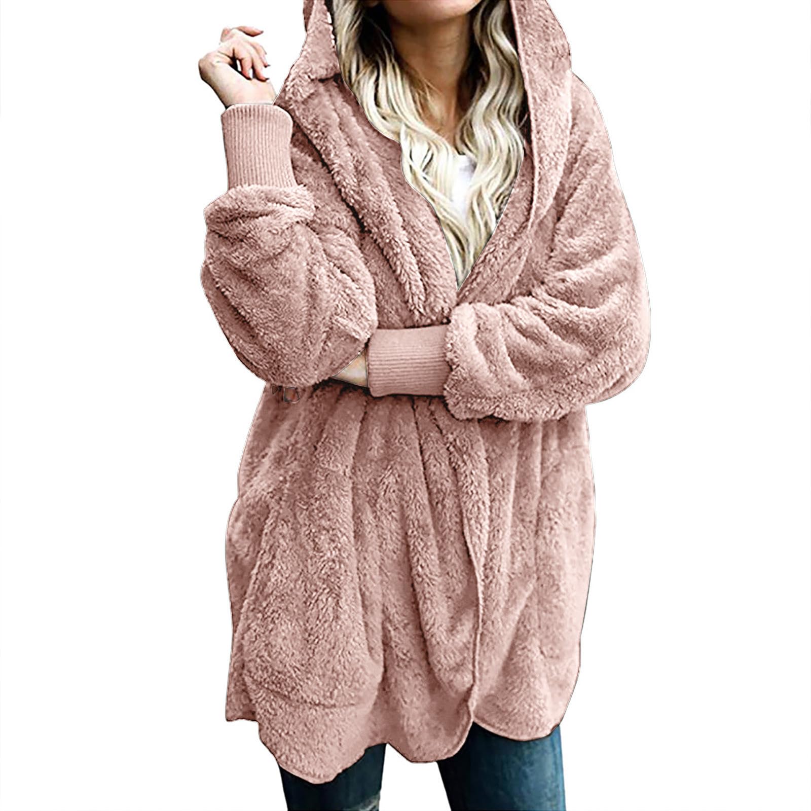 Women's Sherpa Jacket - Lightweight Fleece Hooded Cardigan for Fall & Winter | Cozy Lounge & Outdoor Wear