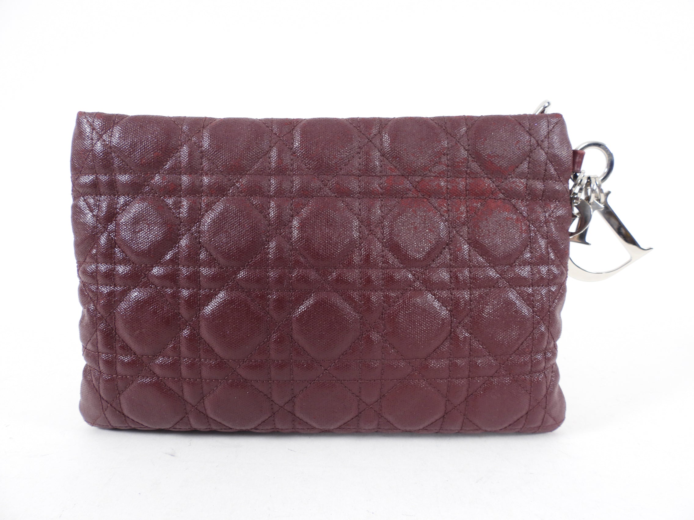 Dior Burgundy Coated Canvas Cannage Cosmetic Clutch Bag for Women | Luxury Makeup Pouch | Perfect for Travel, Parties & Everyday Use