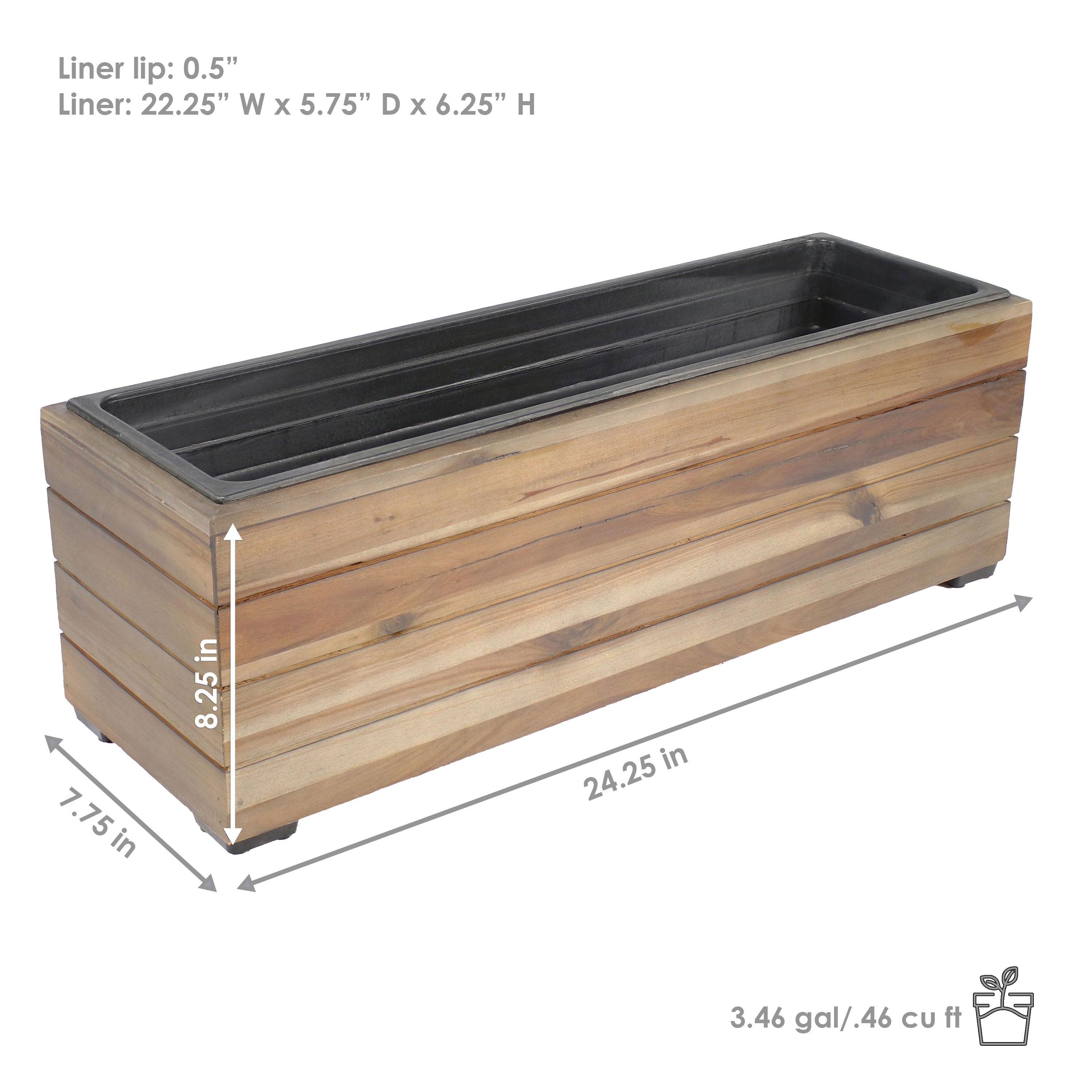 Sunnydaze Rectangular Wood Planter Box with Plastic Liner - Outdoor Garden Decor for Flowers, Herbs & Plants - Perfect for Patio, Deck & Backyard Landscaping