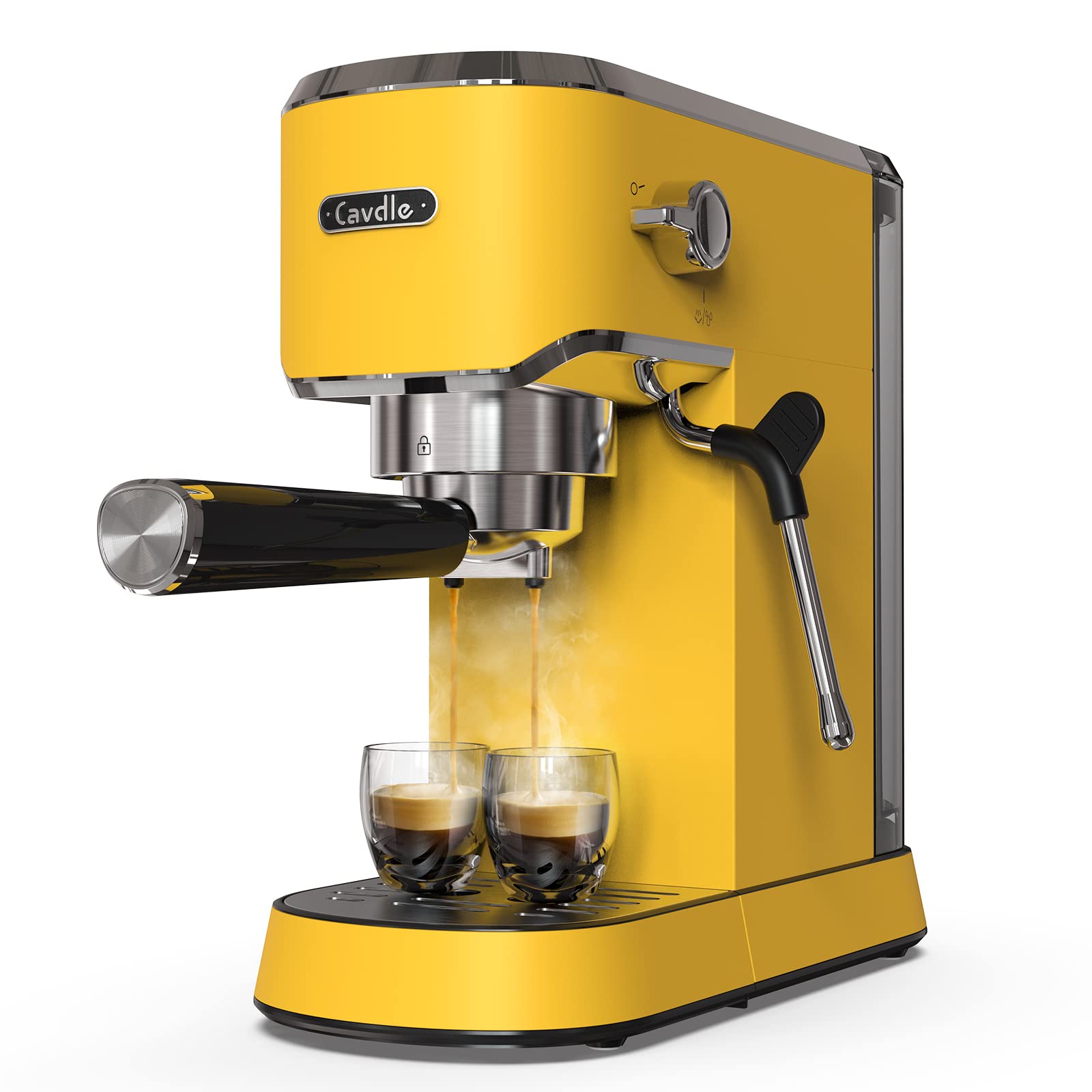 20 Bar Professional Espresso Machine with Milk Frother Steam Wand - 35oz Removable Water Tank for Cappuccino & Latte - Compact Stainless Steel Coffee Maker (Yellow) - Perfect for Home, Office and Coffee Shop Use