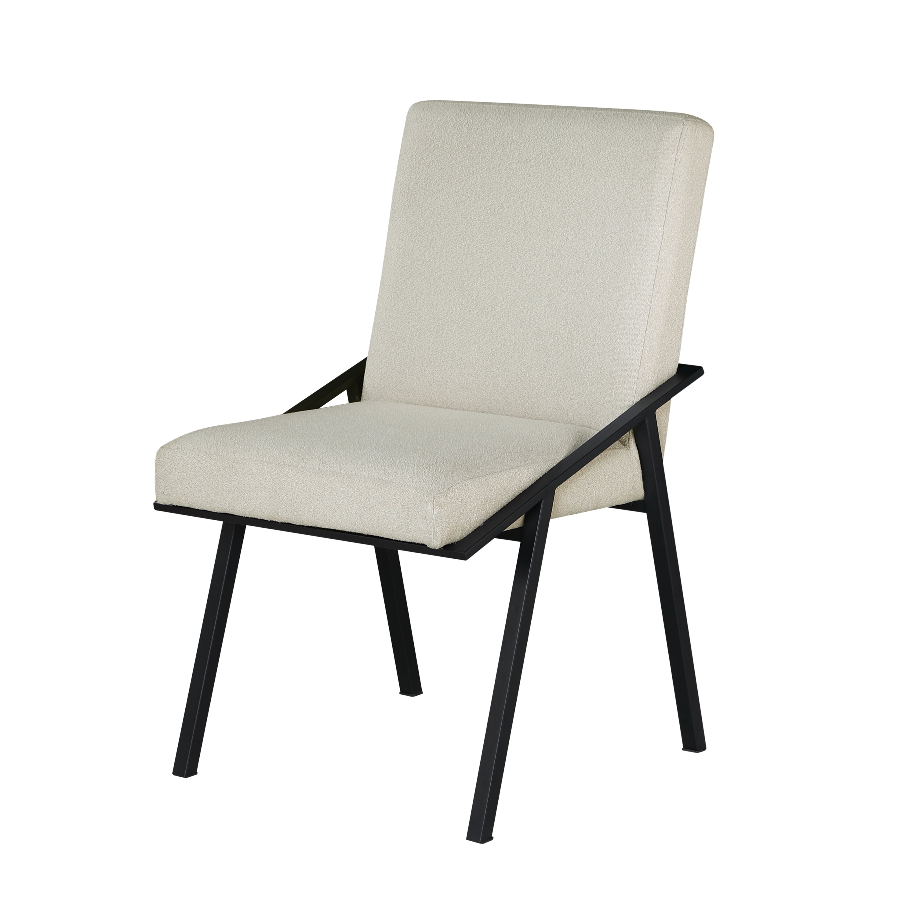 Modern Black Metal Base Cream Fabric Upholstered Dining Chairs Set of 2 - Contemporary Side Chairs for Kitchen, Dining Room & Office Seating