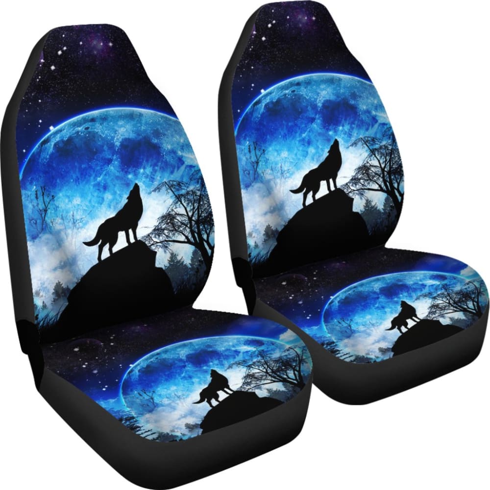 Premium Blue Full Moon Wolf Howling Car Seat Covers - Unique Gift for Men & Women - Universal Fit for Cars, Trucks & SUVs - Perfect for Road Trips, Camping & Outdoor Adventures