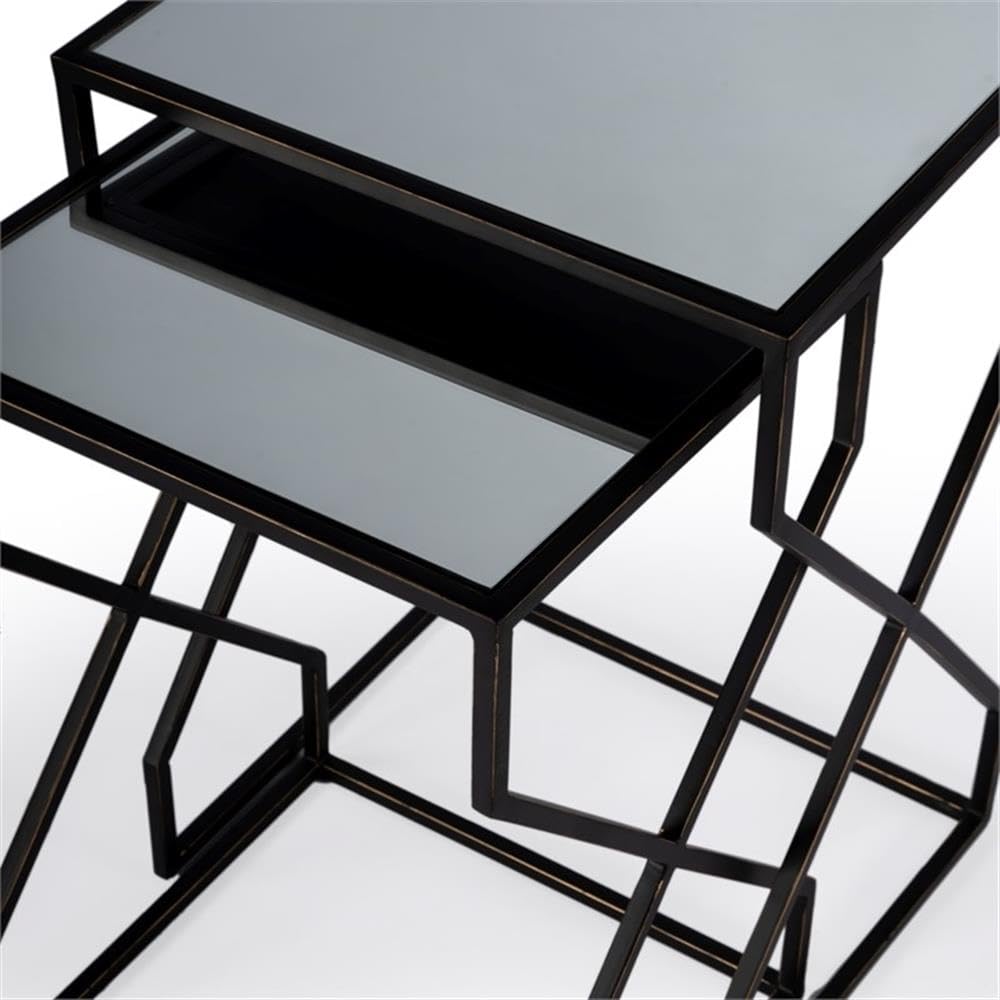 Modern Mirrored Iron Nesting Coffee Tables - Set of 3 Stackable Side Tables for Living Room, Bedroom & Office - Space Saving Accent Tables with Reflective Surface