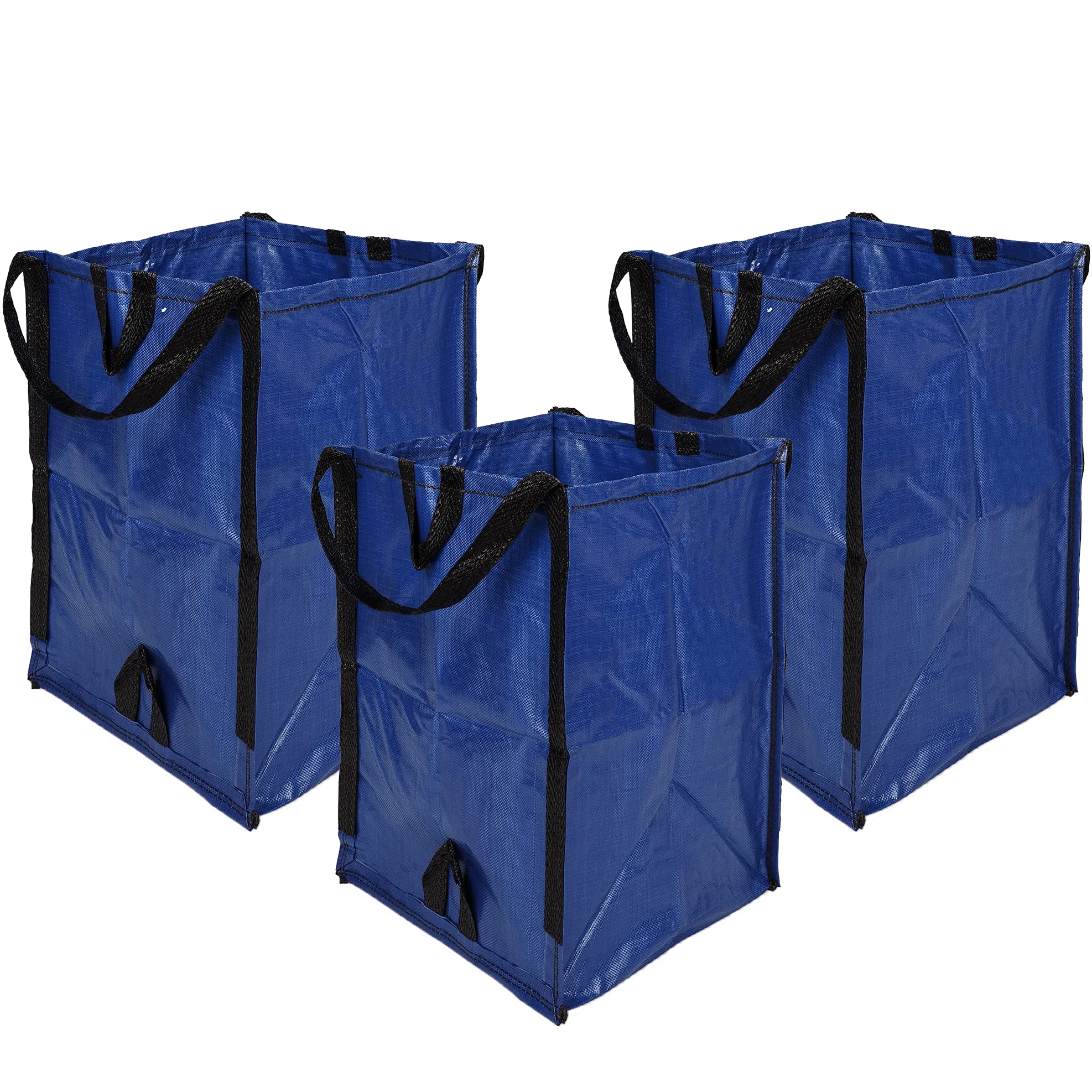 DURASACK Heavy Duty 48-Gallon Reusable Lawn & Leaf Bags - Self-Standing Yard Waste Bags with Reinforced Handles (Blue, 3-Pack) - Perfect for Yard Cleanup, Leaf Collection & Home Garbage Disposal