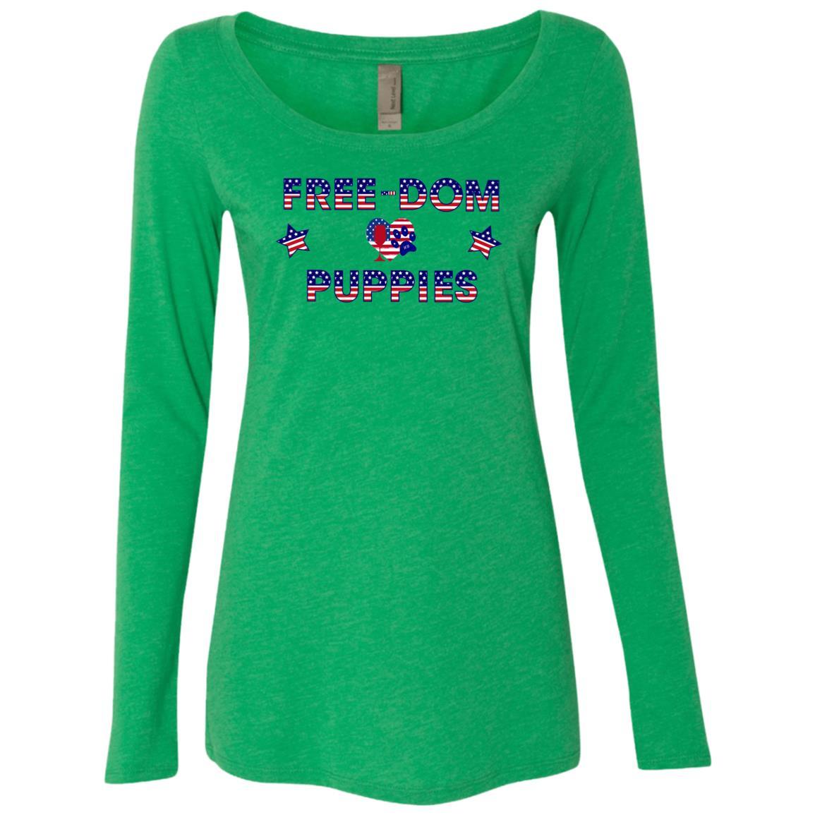 WineyBitches.Co Free Dom Puppies Women's Tri-Blend Long Sleeve Scoop Neck T-Shirt - Soft Comfort Fit for Casual Wear, Lounging & Everyday Outfits