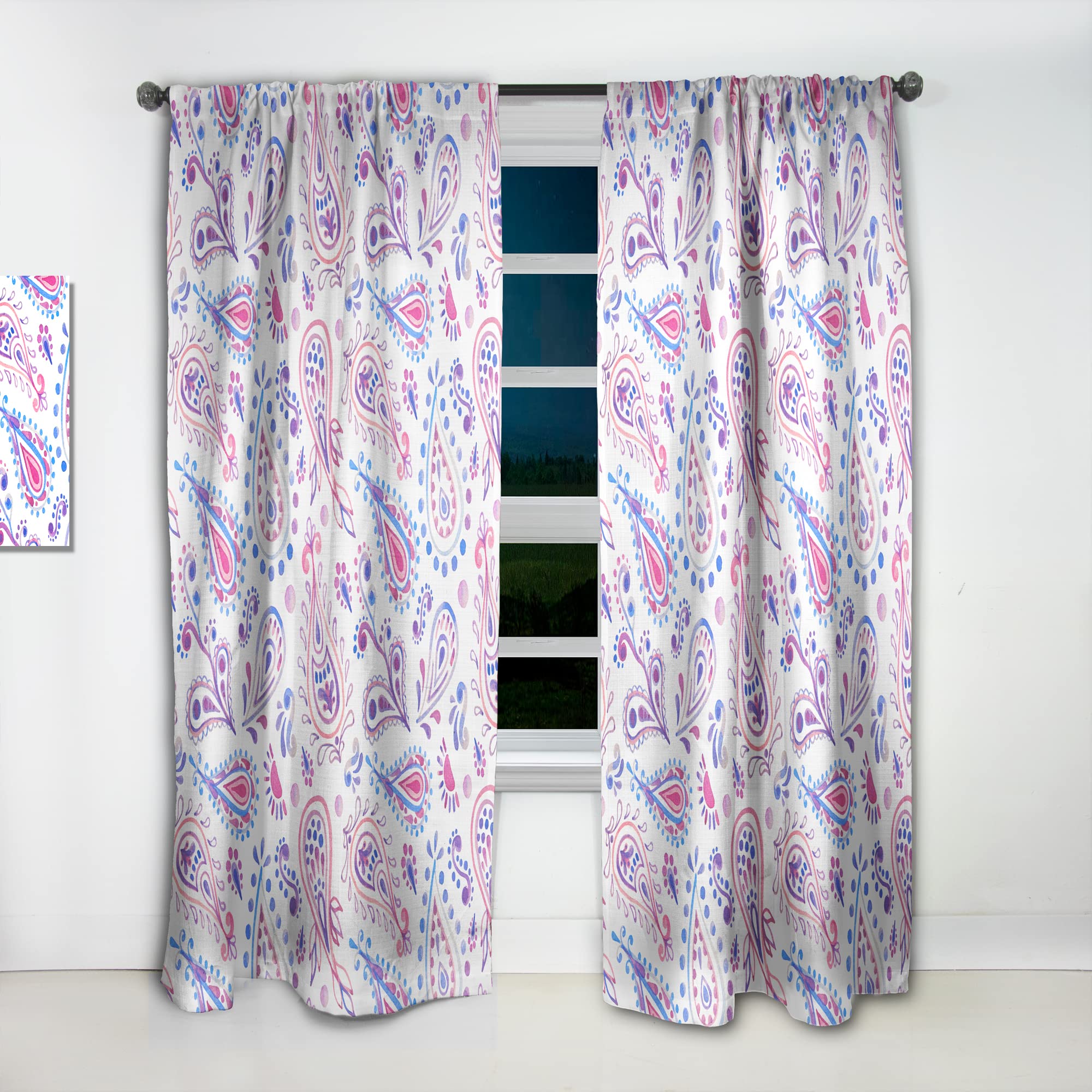 DesignQ Pink Purple Paisley Thermal Insulated Curtains - Single Panel 52x120 - Elegant Window Treatments for Bedroom & Living Room - Perfect for Home Decor, Privacy & Temperature Control