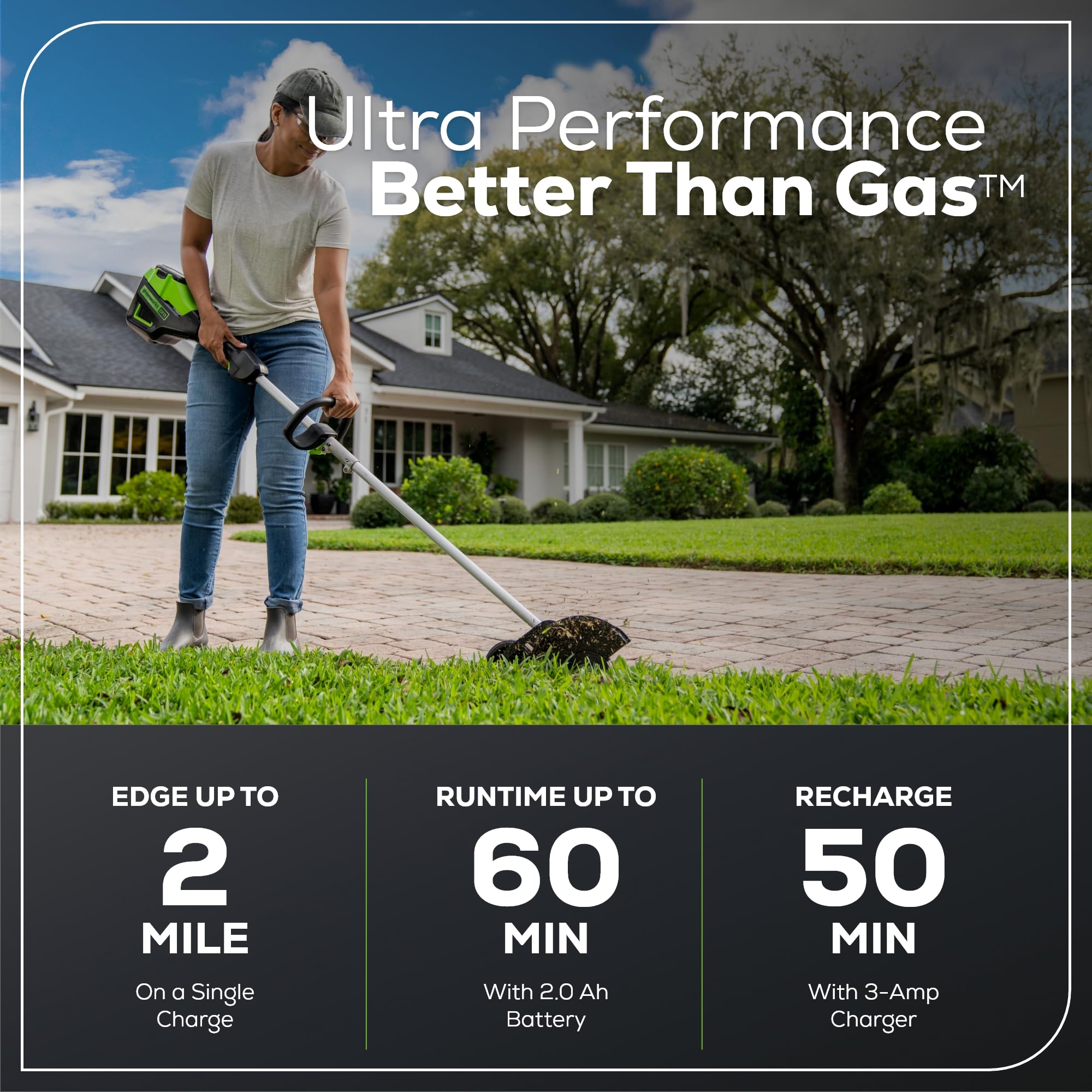 Greenworks 60V 8-Inch Brushless Cordless Lawn Edger with 2.0Ah Battery & Fast Charger Included - Perfect for Trimming Lawn Edges, Driveways, and Sidewalks