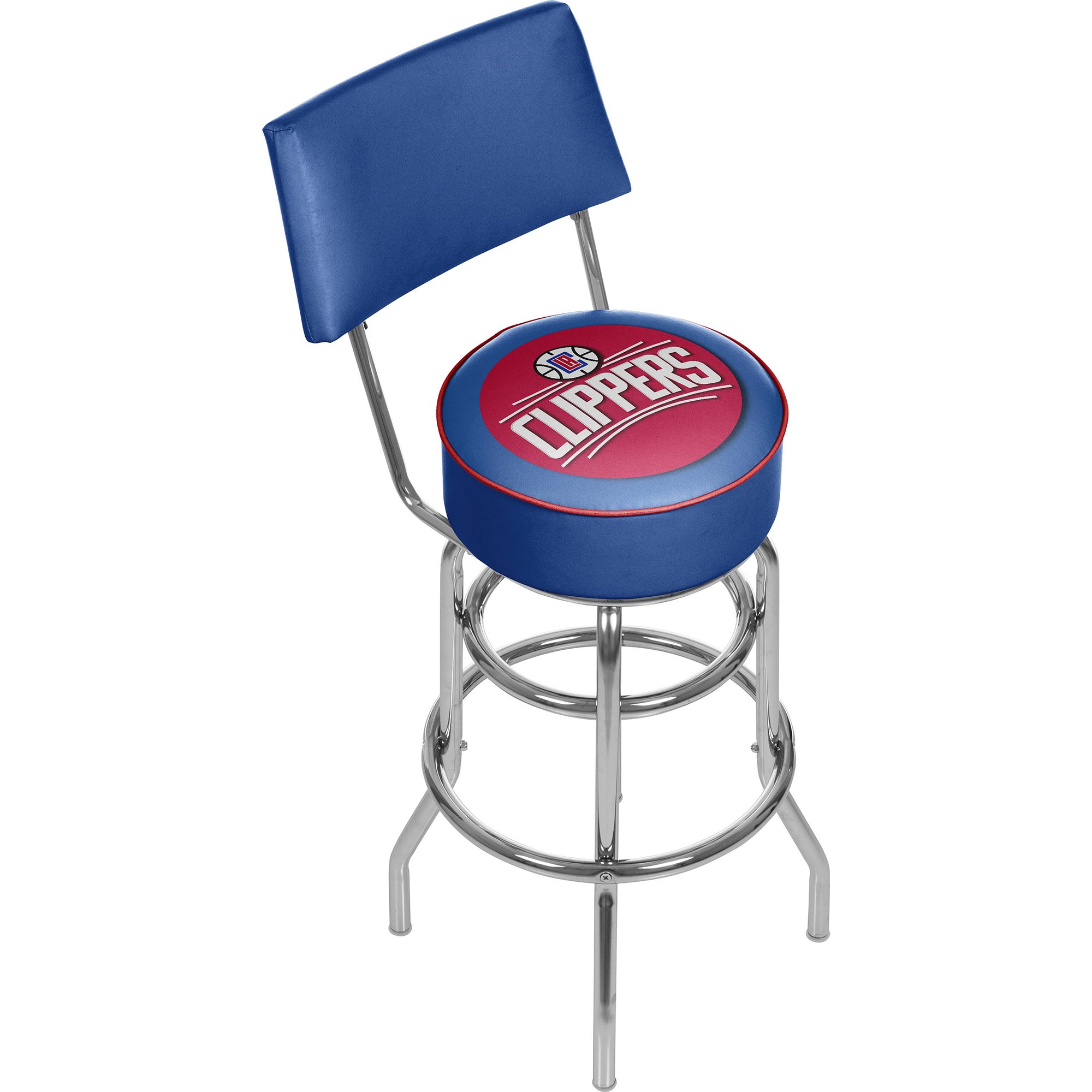 NBA Los Angeles Clippers Padded Swivel Bar Stool with Backrest - Comfortable Gaming & Sports Bar Chair for Man Cave, Sports Lounge, and Home Decor