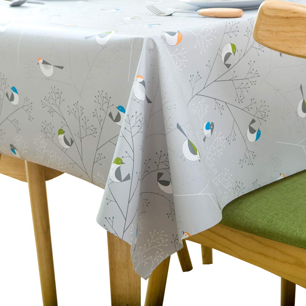 Heavy Duty Vinyl Tablecloth - 54x108 Inch Wipe Clean PVC Table Cover for Kitchen & Dining Room - Rectangle Table Protector with Bird Pattern - Perfect for Parties, Daily Use & Outdoor Picnics