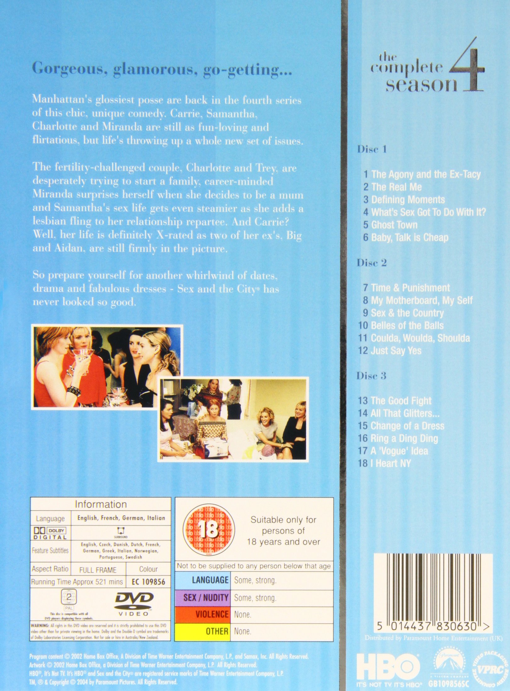 Sex and the City Season 4 DVD - Complete Episodes (Region 2) | Romantic Comedy TV Series for Girls' Night & Binge Watching