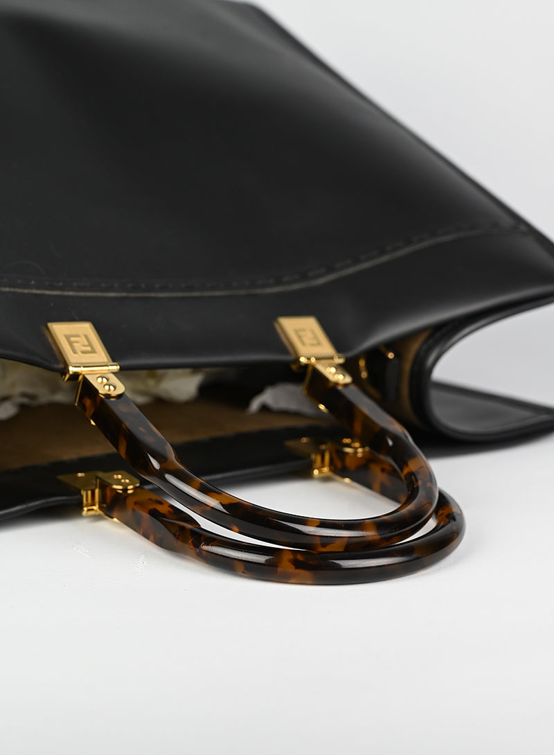 Fendi Black Leather Shopper Sunshine Tote Bag - Stylish & Spacious for Work, Travel & Everyday Use