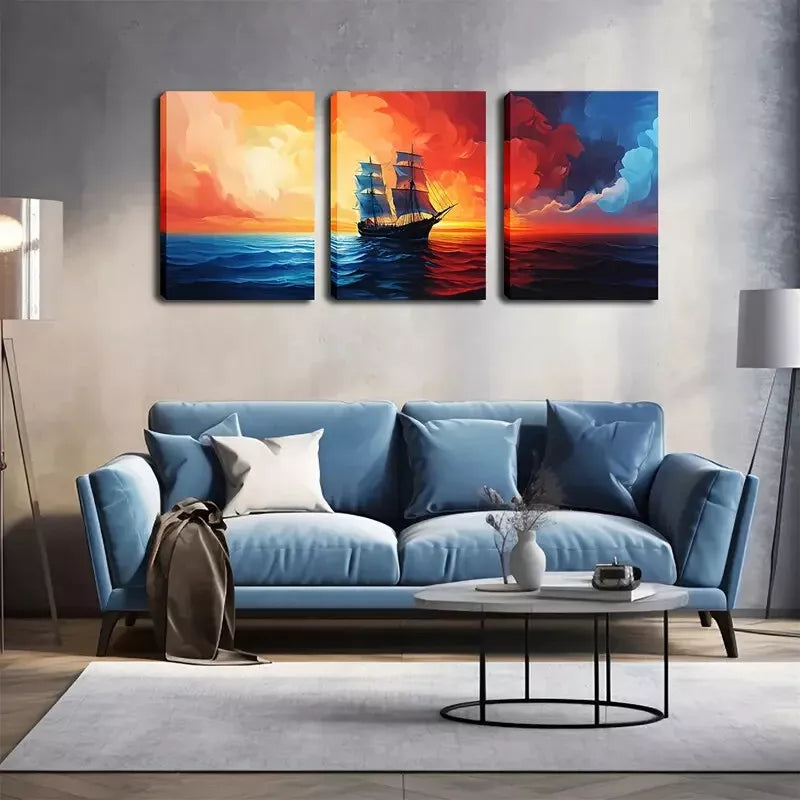 3-Piece Framed Canvas Wall Art Set - Sailboat Sailing on Ocean (40x60cm) | High Quality Australian Made Print | Ready to Hang | Perfect for Living Room, Bedroom & Office Decor