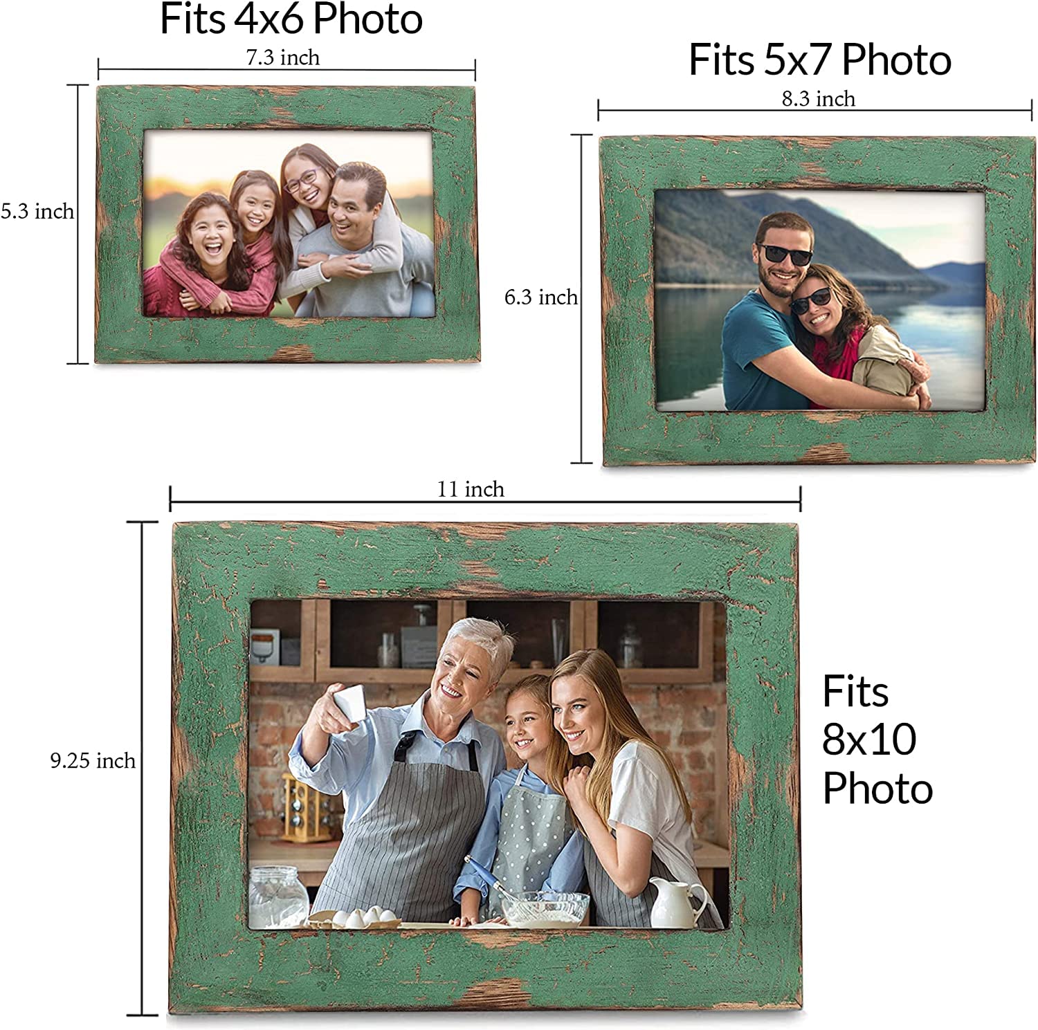Rustic Farmhouse Picture Frame 5x7 Inch - Distressed Green Wood Photo Frame for Wall or Tabletop Display - Perfect for Family Photos, Wedding Pictures & Home Decor