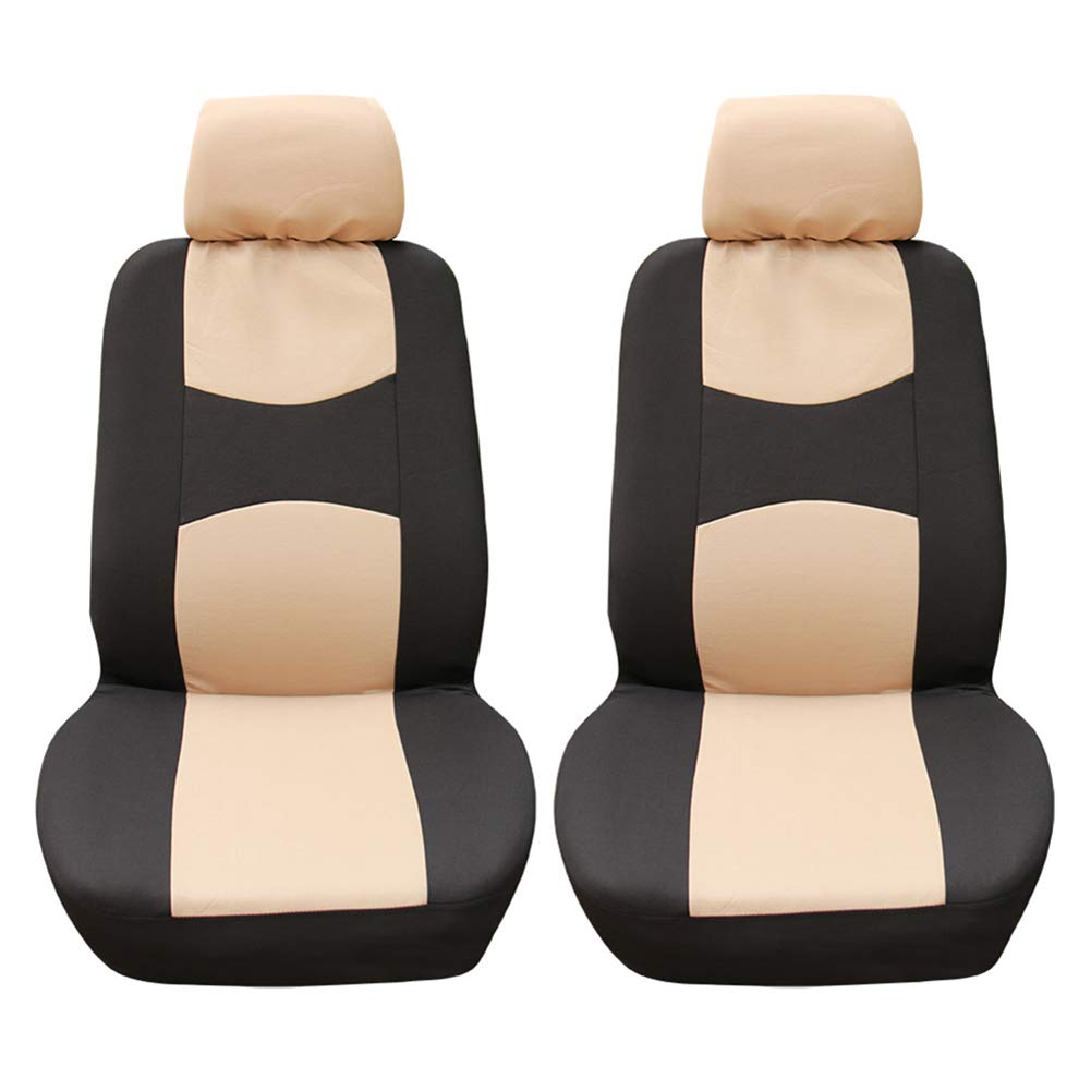 4PCS Universal Car Seat Covers - All-Season Front Seat Protectors with Beige & Black Interior Decor for Sedans, SUVs & Trucks | Waterproof & Anti-Slip Design for Daily Commute & Road Trips