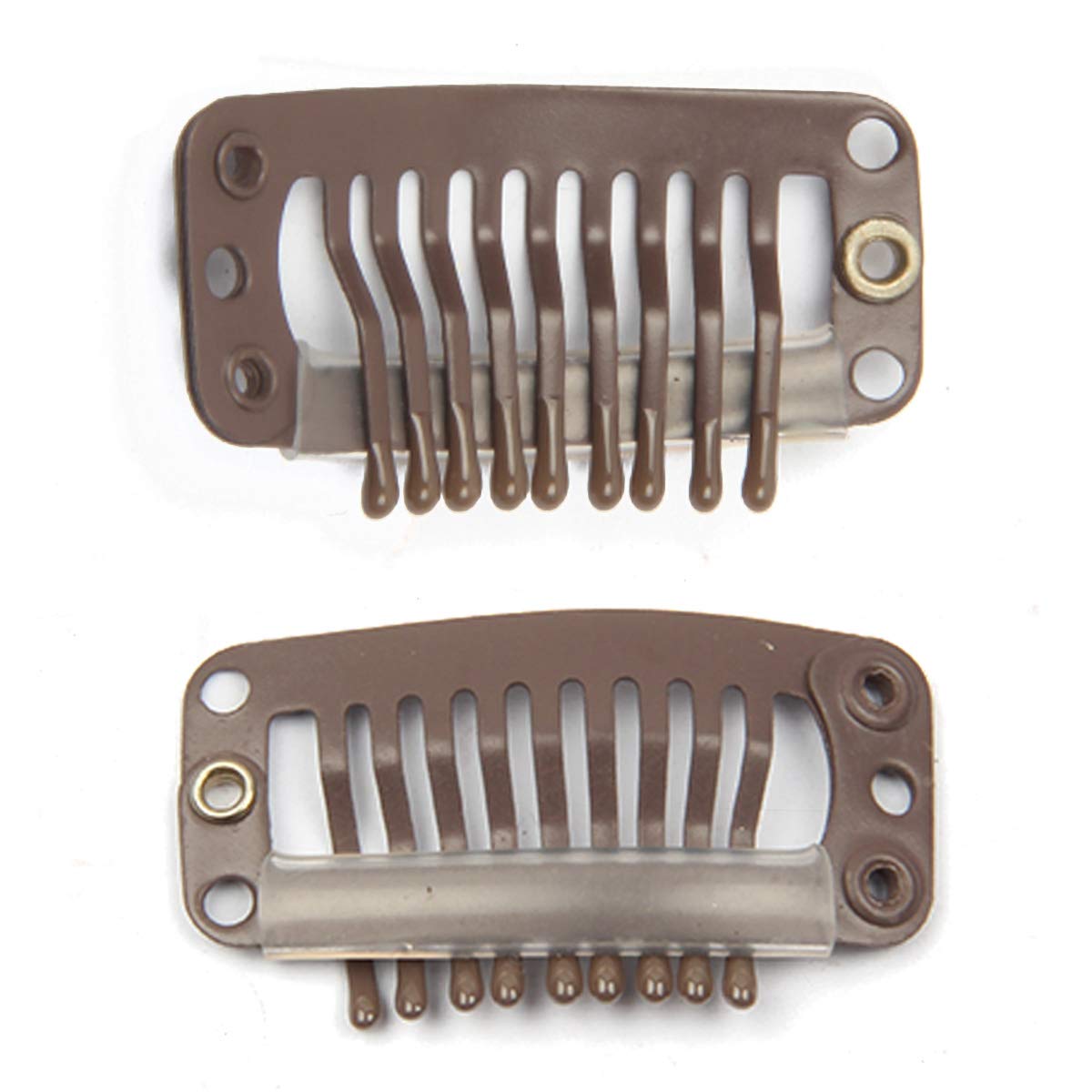 30pcs Stainless Steel Snap Wig Clips for Hair Extensions & Toupees - 9 Teeth, 32mm, 1.2g Each (Dark Brown) | Secure Hold for Weaves, Wigs & Hairpieces | Perfect for Cosplay, Daily Use & Salon Styling