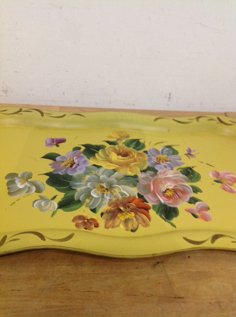 24-Piece Yellow Metal Floral Serving Tray Set - Elegant Party, Wedding, and Home Decor Serving Trays for Dining, Entertaining, and Gift Giving