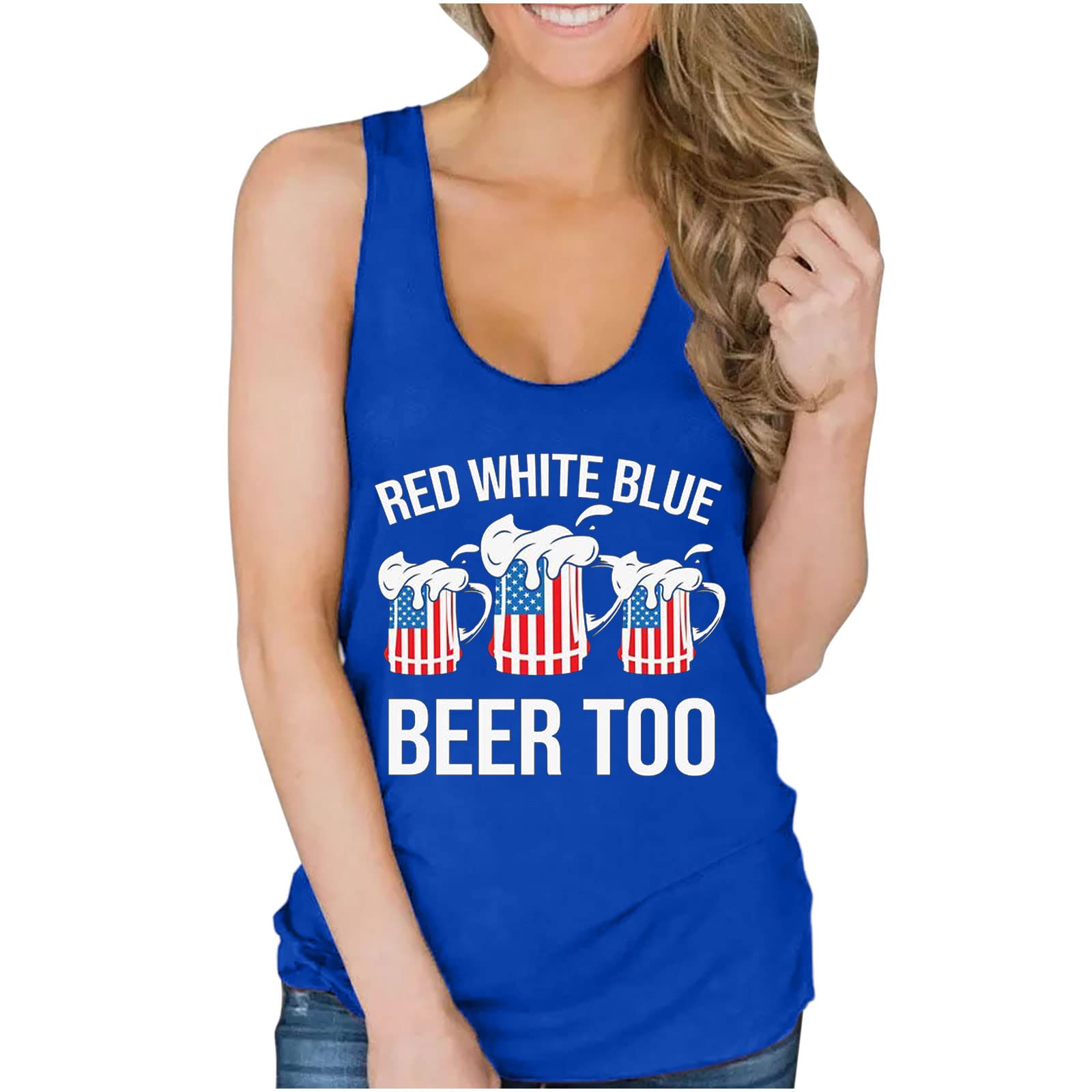 Women's Summer Tank Top - Casual Sleeveless Crewneck Graphic Tee for Independence Day & Beer Lovers | Perfect for BBQ Parties, Beach Outings & Casual Wear