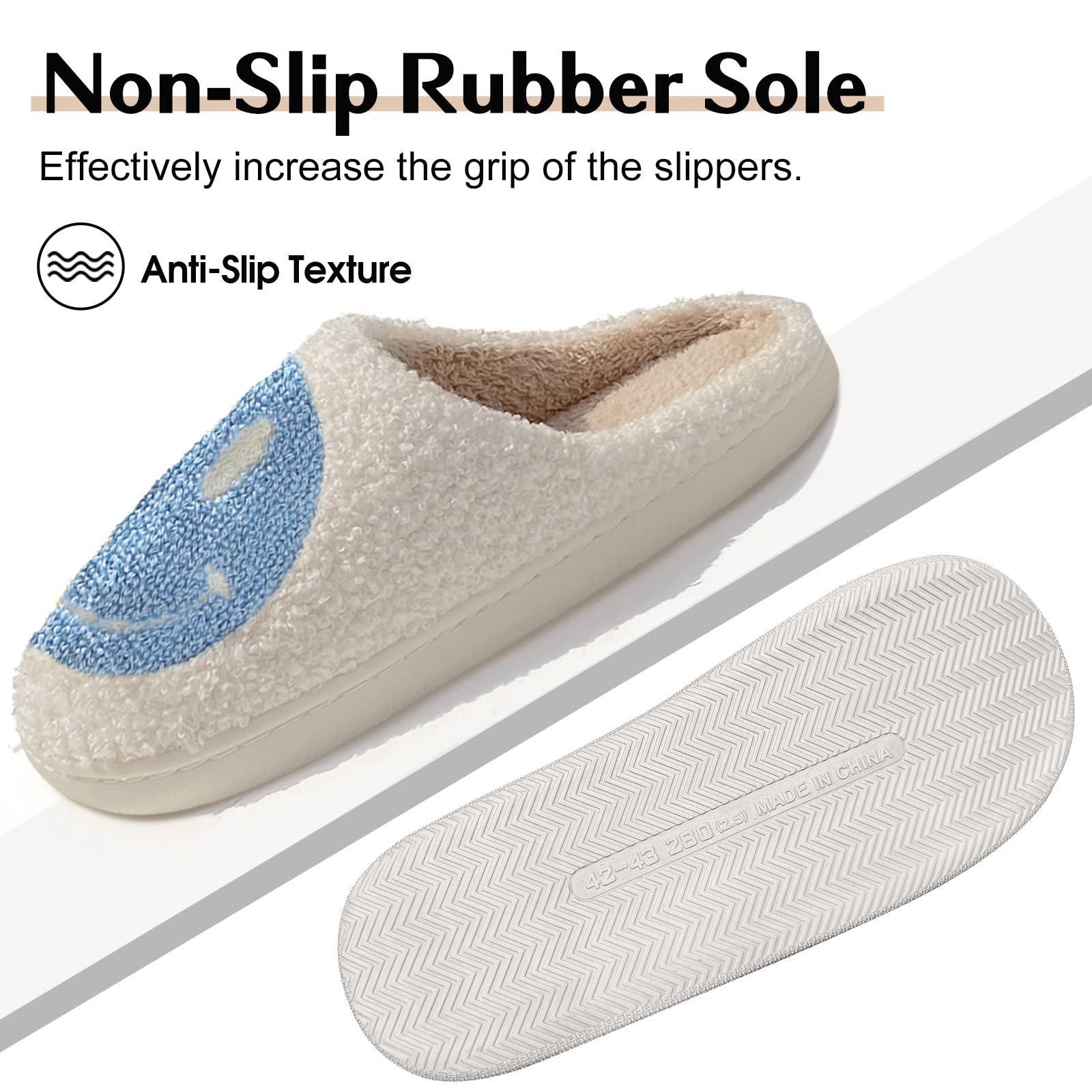 Women's Smile Face Slippers - Soft Plush Retro Preppy Happy Face Slip-On Slippers for Indoor & Outdoor Use | Cozy House Shoes for Lounge, Dorm, Beach & Casual Wear