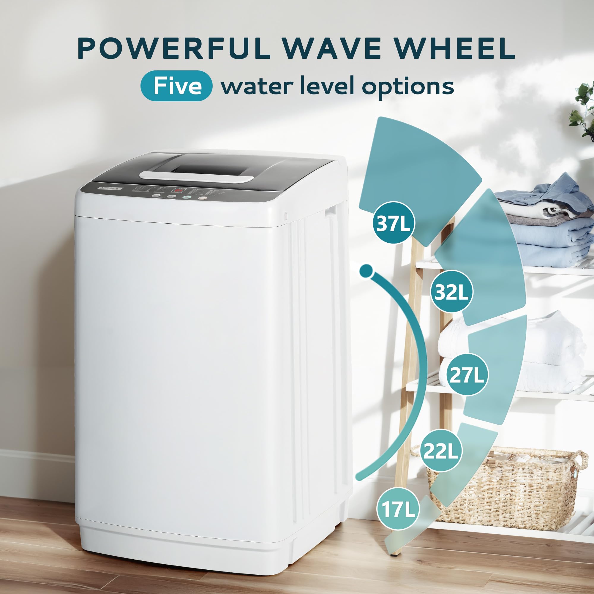Euhomy 0.9 Cu Ft Portable Washing Machine with Drain Pump - 10 Wash Programs & 5 Water Levels, LED Display Compact Washer for Apartments, RVs, Dorms - Perfect for Small Spaces & Travel Laundry (Light Gray)