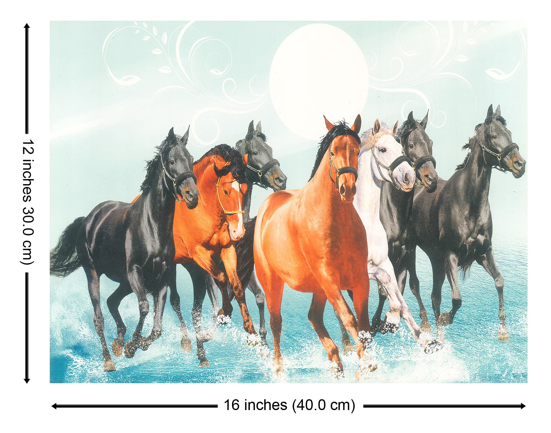 Seven Running Horses in Water Poster Print - Handcrafted Wood Framed Wall Art for Vaastu Shastra, Feng Shui Home & Office Decor - Brings Peace, Harmony & Success | Perfect for Living Room, Bedroom or Workspace