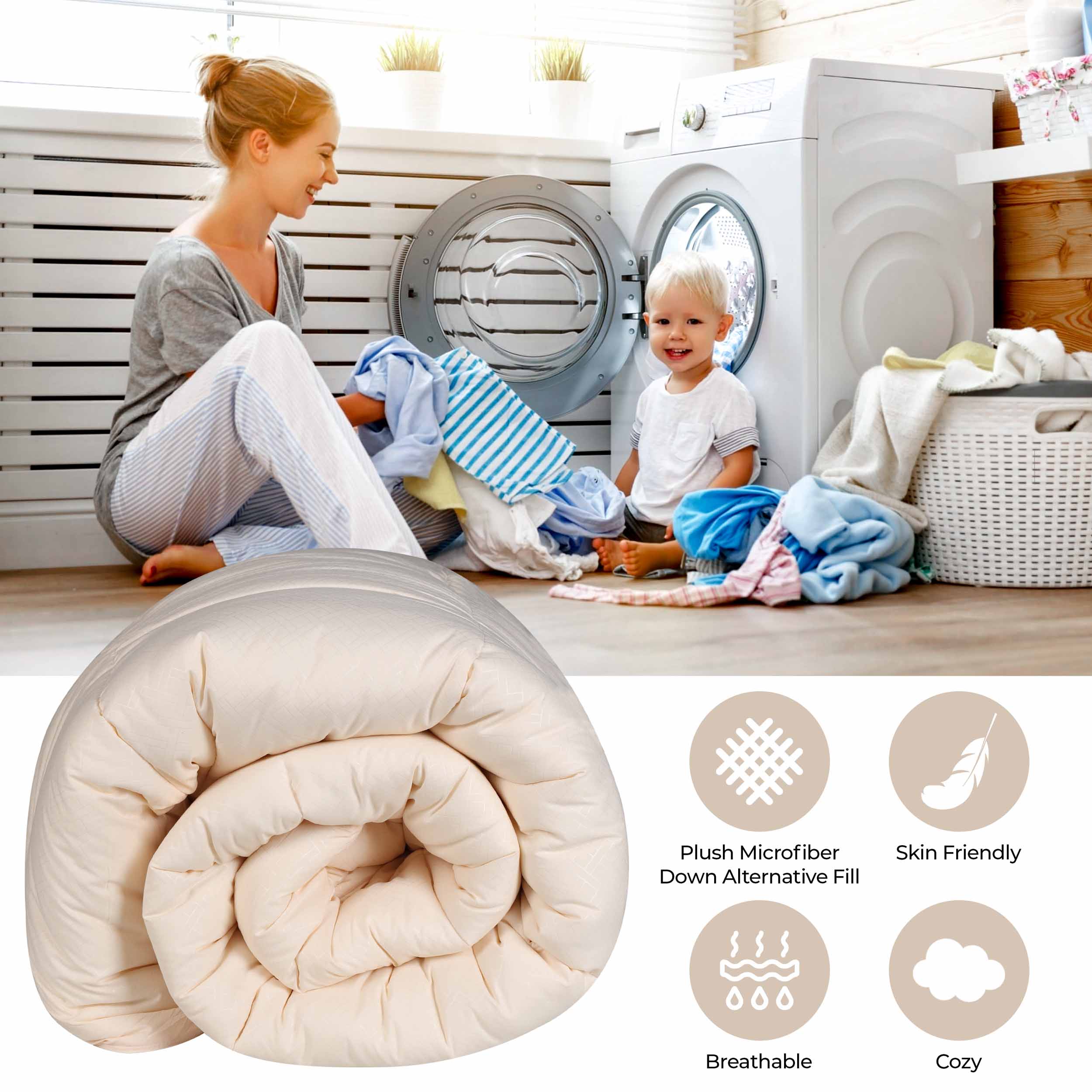 Luxury Basketweave Plush Down Alternative Comforter - Hypoallergenic & Breathable All-Season Bedding for Master Bedroom, Guest Room & Dorm