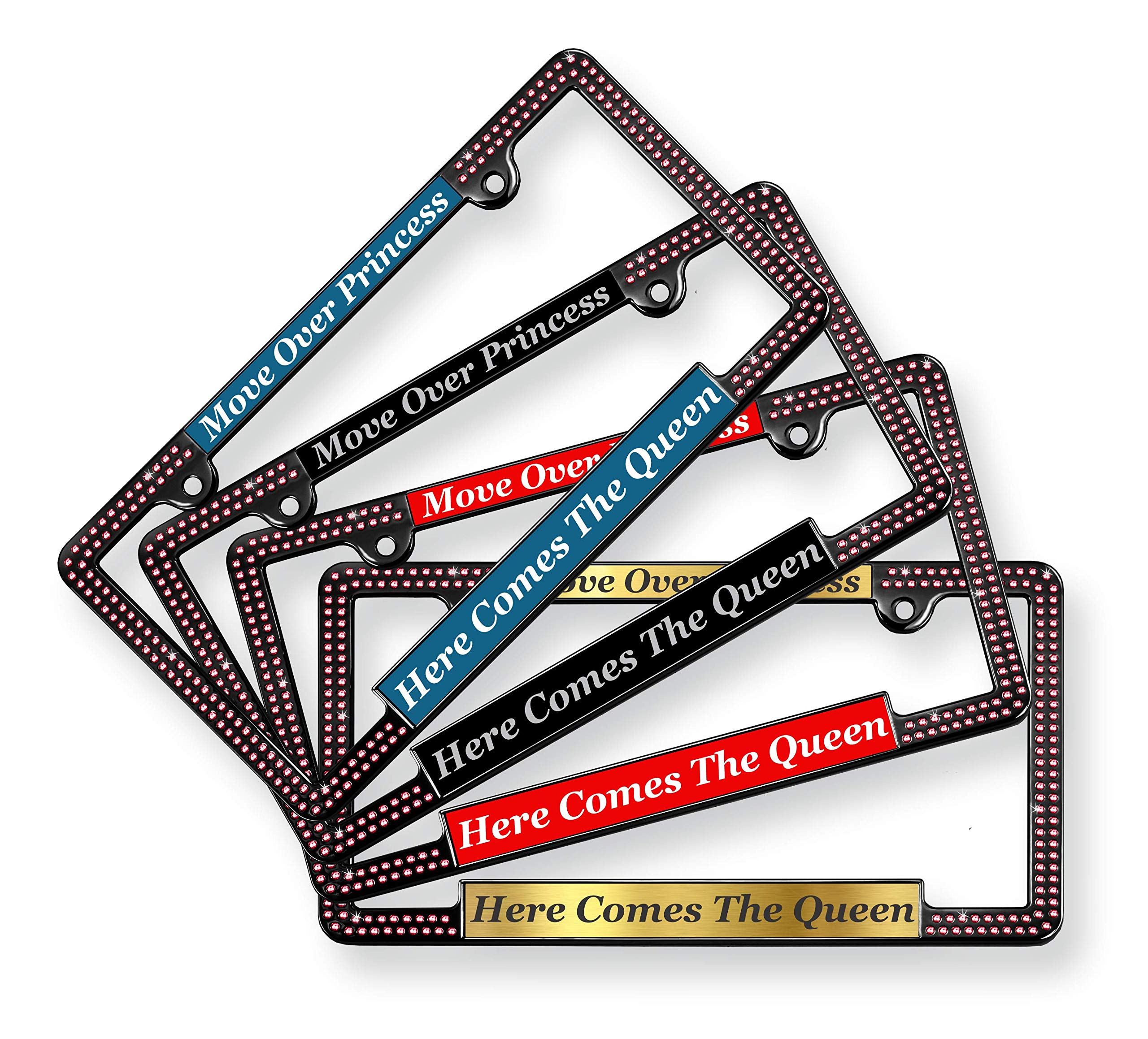 Custom Laser Engraved Black & Gold Metal License Plate Frame with Pink Crystals - Personalized Text Design, Free Caps - Perfect for Cars, Trucks, and Motorcycles