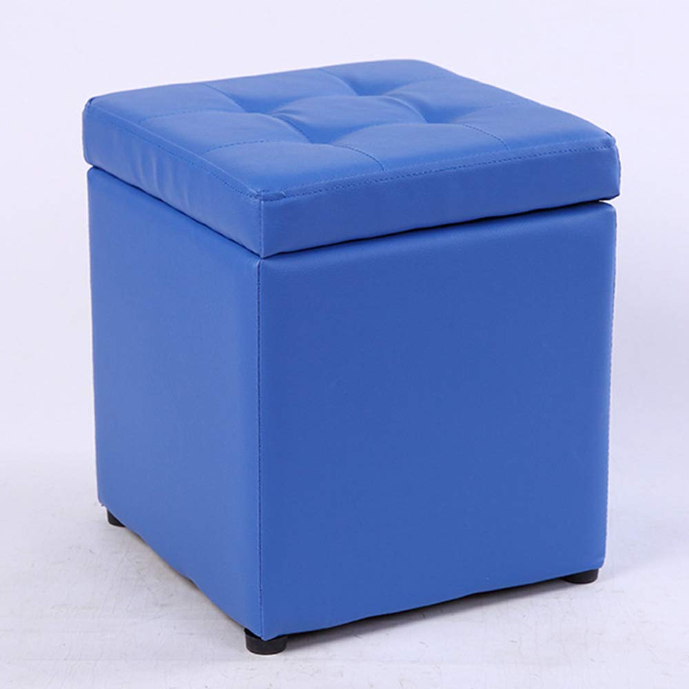 Square PU Leather Storage Ottoman Footrest - Solid Wood Frame Toy Box Chest Trunk Seat Stool for Living Room, Bedroom & Kids Room (Blue) | Multi-Functional Furniture for Extra Seating & Home Organization