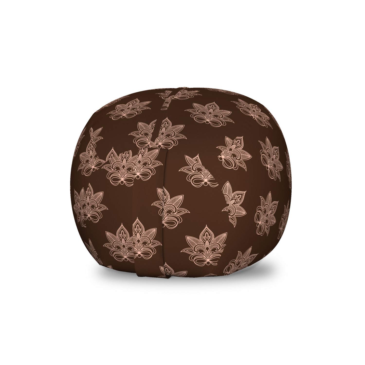 Ambesonne Chocolate Brown Toy Storage Bag Chair - Persian Oriental Lotus Motif Bicolor Print - Washable Stuffed Animal Organizer for Kids Room - Small Size (Chocolate & Peach) - Perfect for Playroom, Bedroom, or Dorm Organization