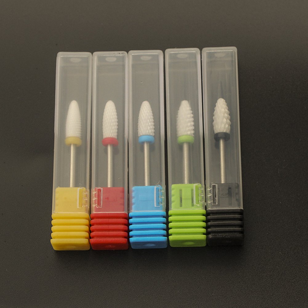 Professional Ceramic Nail Drill Bits Set - Coarse/Medium/Fine/Extra Fine Grit for Electric Nail Files - Perfect for Manicure, Pedicure & Nail Art - Salon & Home Use (5 Grits Included)
