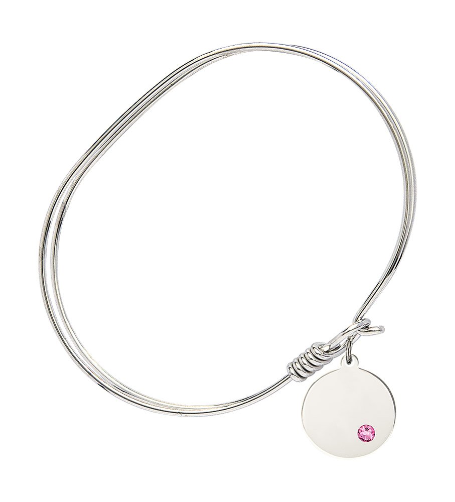 7 Inch Oval Eye Hook Bangle Bracelet with Plain Disc Charm & Rose Crystal - Elegant Jewelry for Women, Perfect for Parties, Weddings and Daily Wear